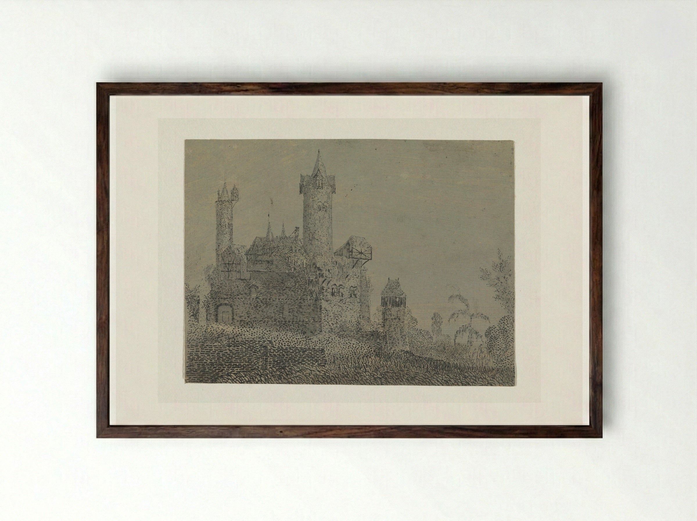 Castle with Tall Towers - Hercules Segers - Framed Print Dark Wood