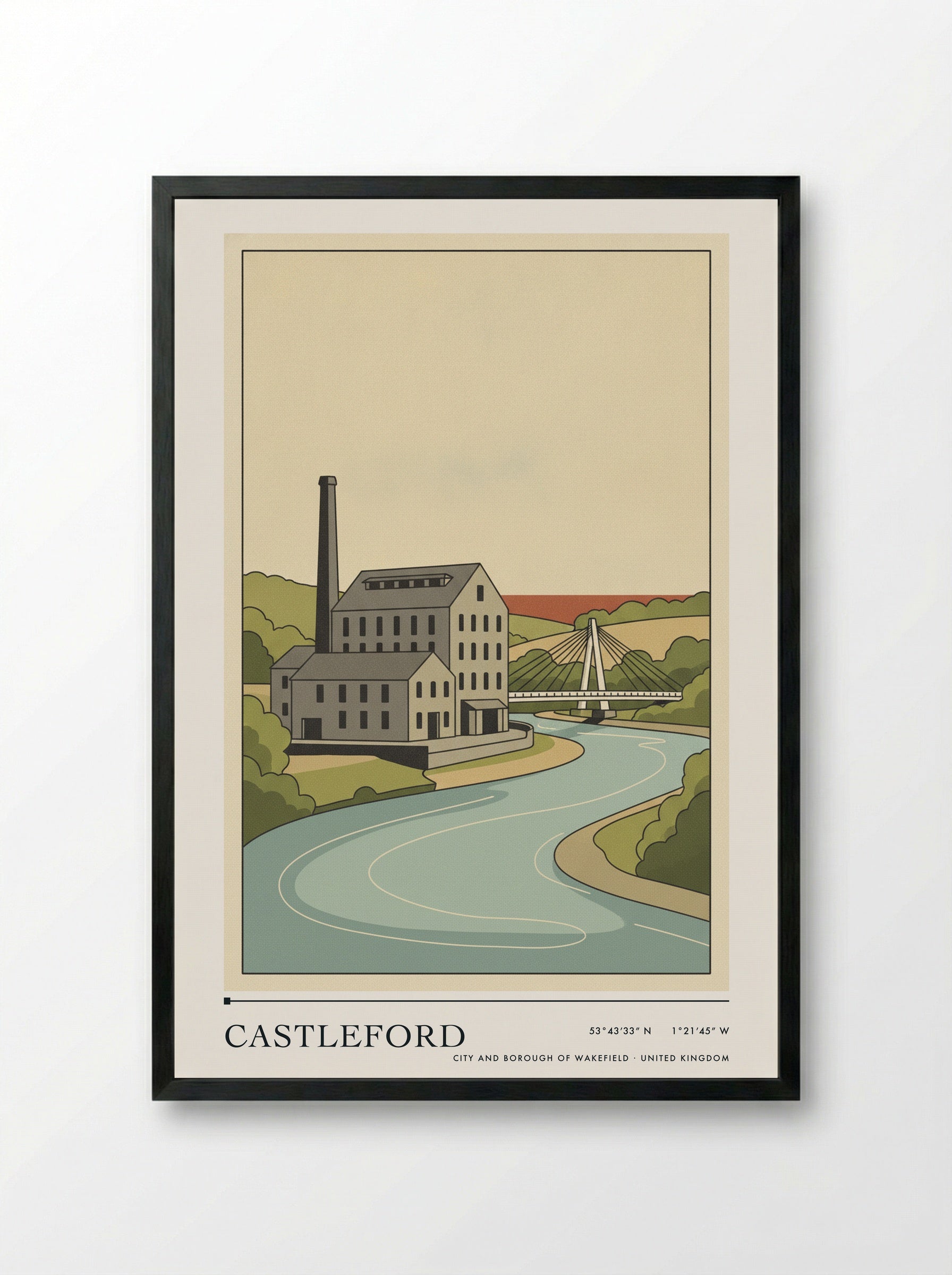 Castleford City and Borough of Wakefield United Kingdom Travel Poster - Framed Print Black