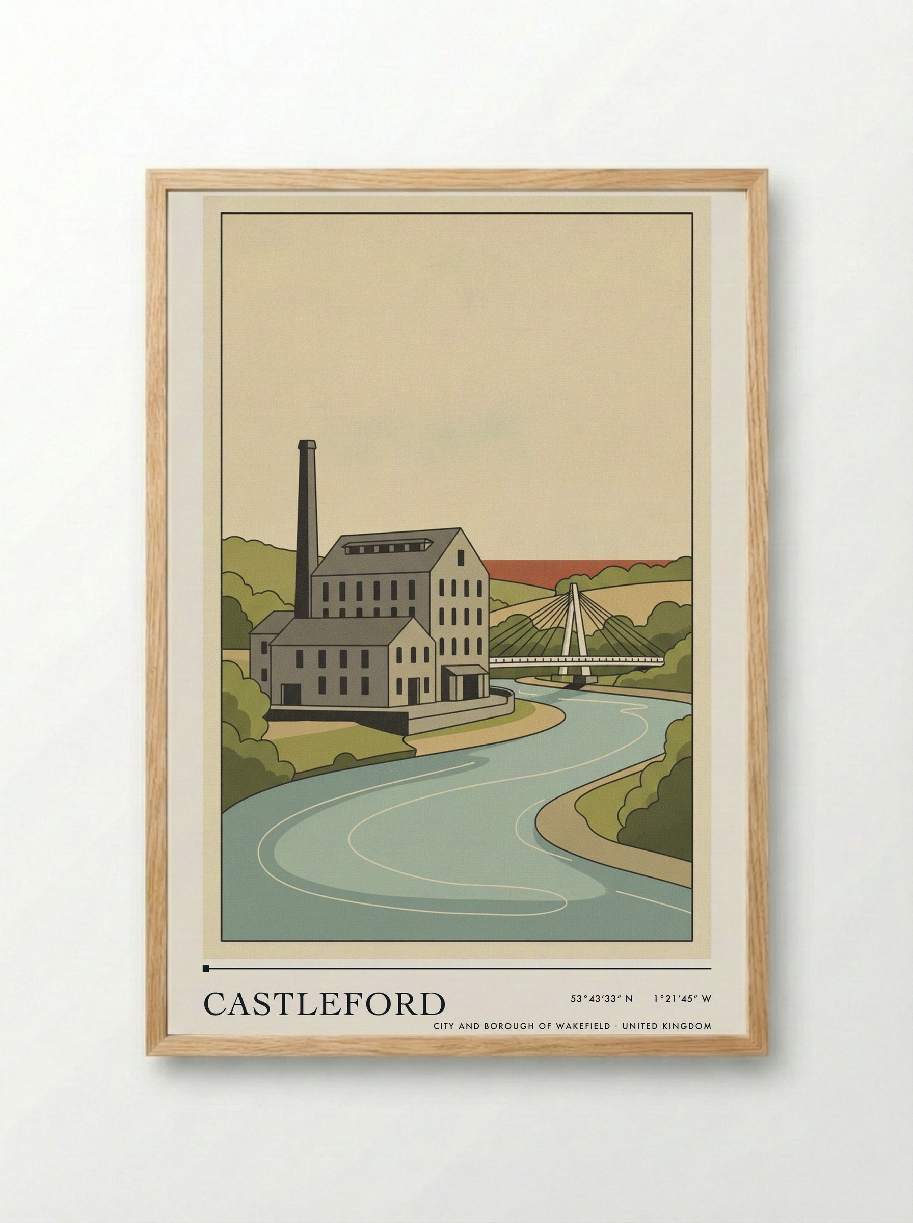Castleford City and Borough of Wakefield United Kingdom Travel Poster - Framed Print Wood