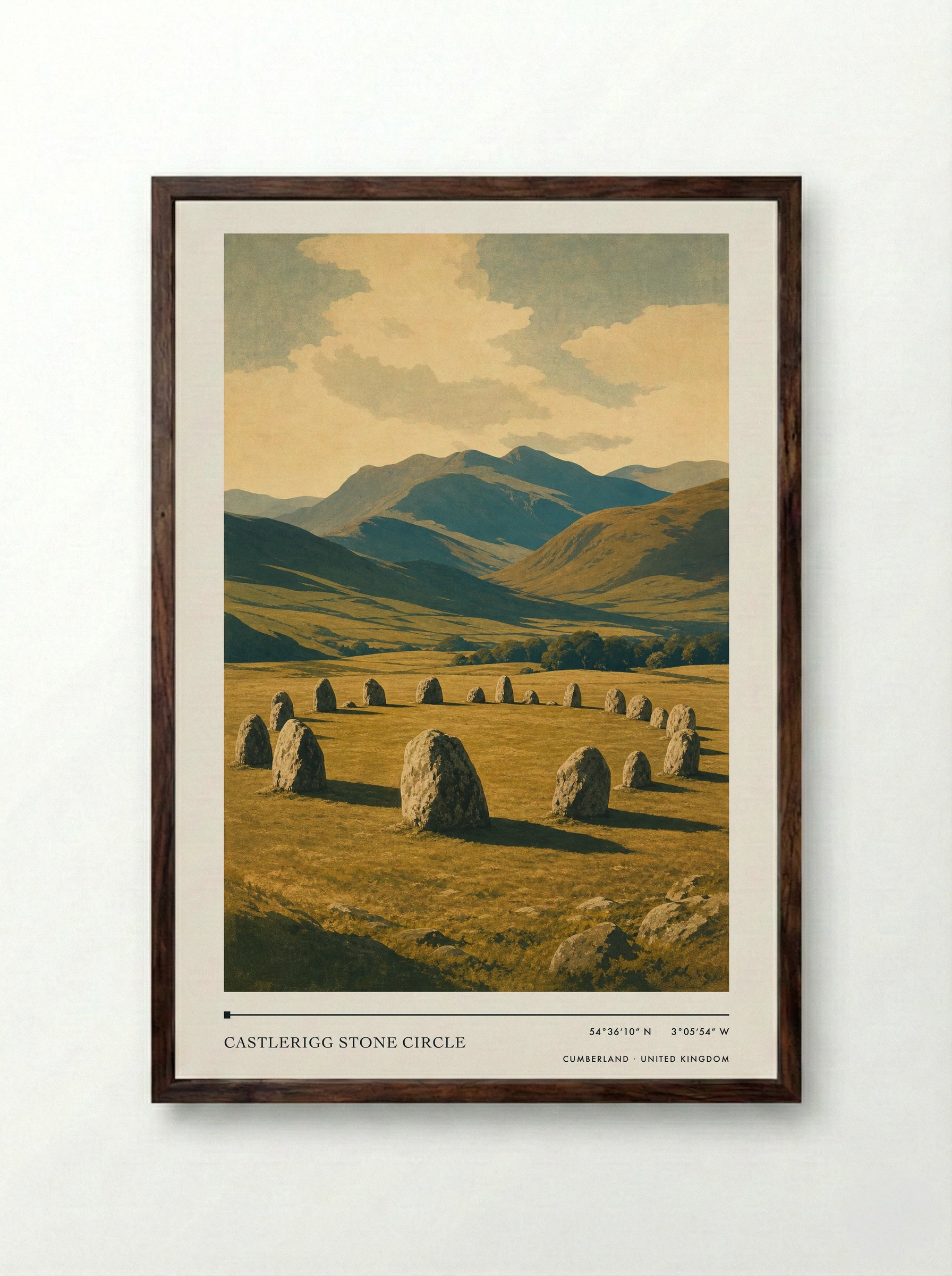 Castlerigg Stone Circle Cumberland United Kingdom Travel Poster - Framed Print Dark Wood
