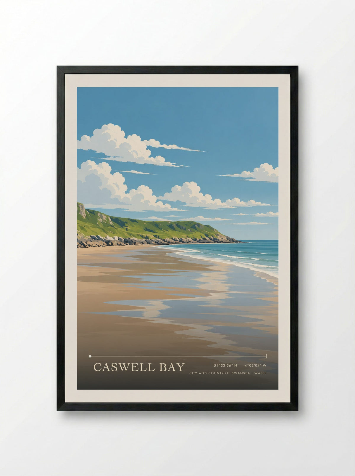 Caswell Bay, City and County of Swansea | Travel Poster - Framed Print Black