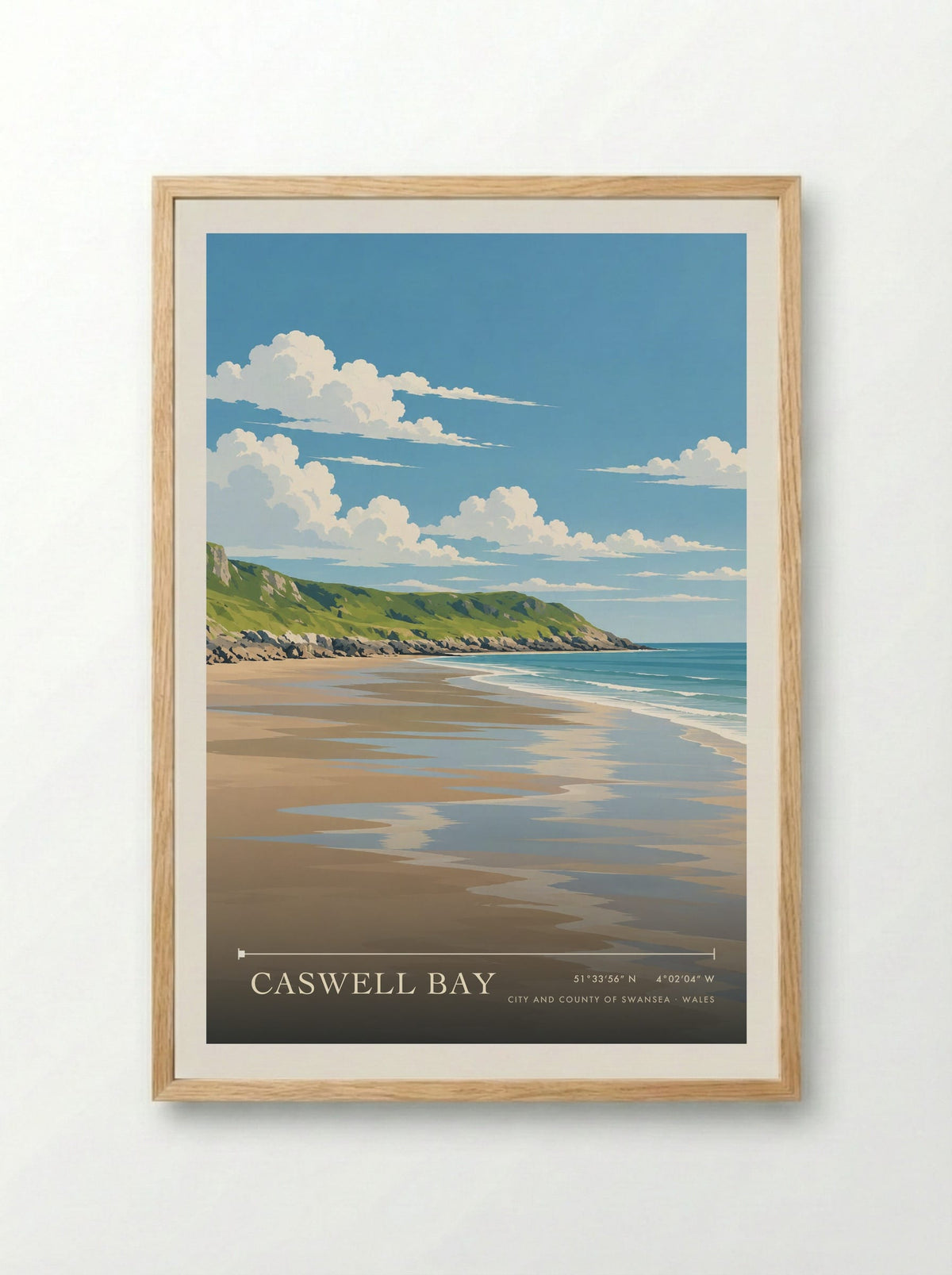 Caswell Bay, City and County of Swansea | Travel Poster - Framed Print Wood