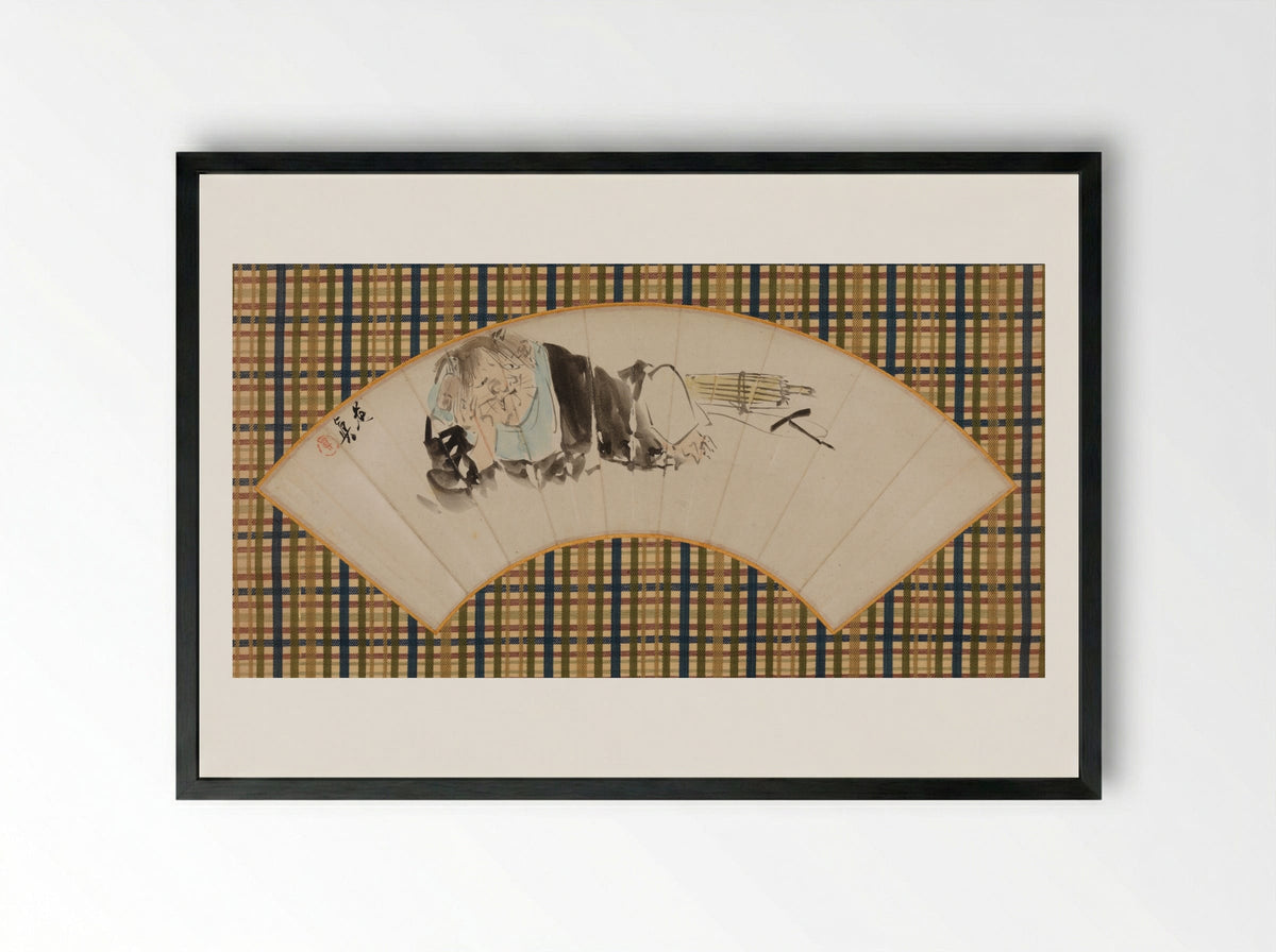 Cat (Fan Painting) - Shibata Zeshin - Framed Print Black