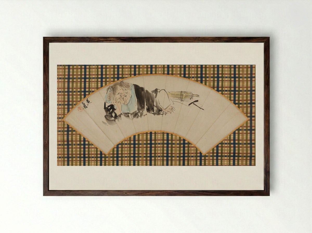 Cat (Fan Painting) - Shibata Zeshin - Framed Print Dark Wood