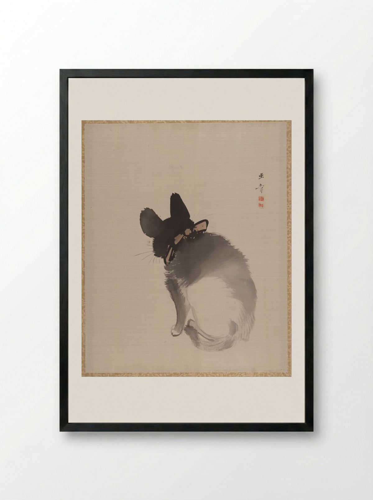 Cat Seen from Behind - Kawabata Gyokushō - Framed Print Black