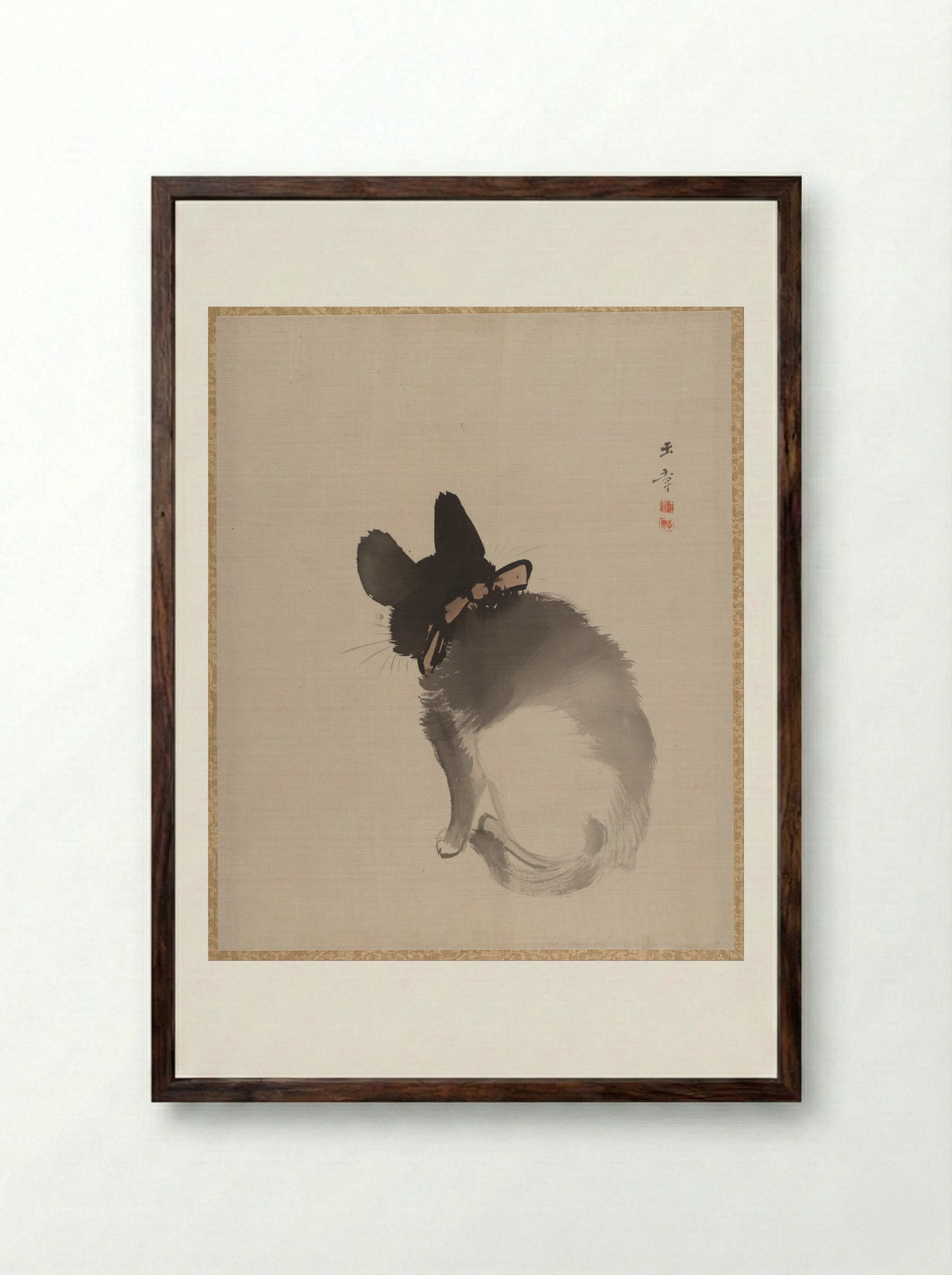 Cat Seen from Behind - Kawabata Gyokushō - Framed Print Dark Wood