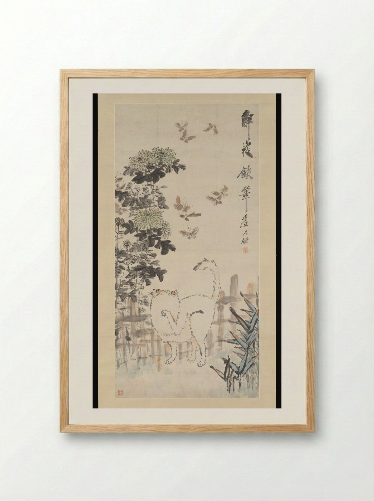 Cat and Butterfly - Xugu - Framed Print Wood