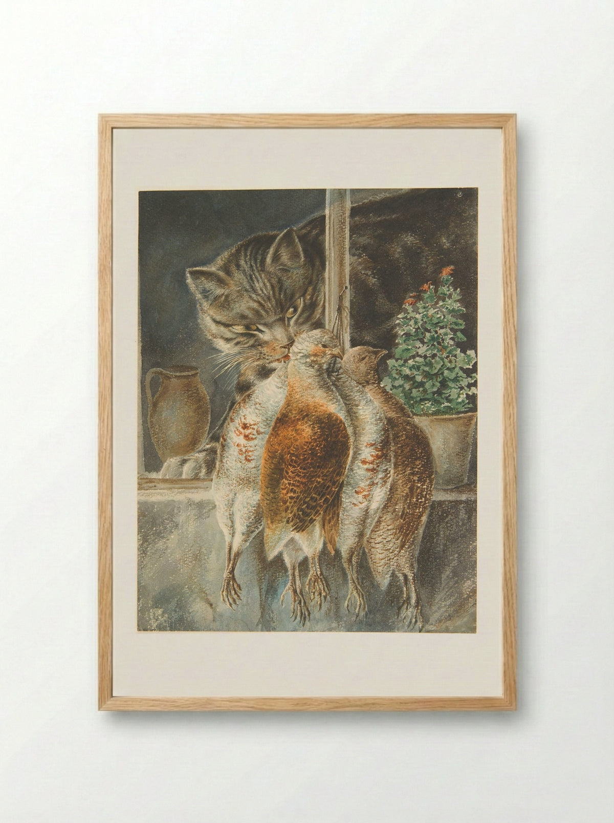 Cat and Dead Birds - Friedrich Anton Wolff - Framed Print Wood