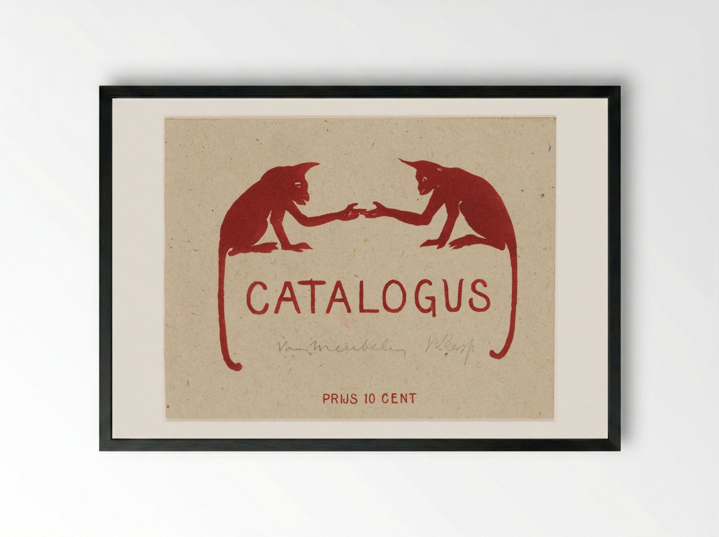 Catalogue Cover with Two Monkeys - Theo van Hoytema - Framed Print Black