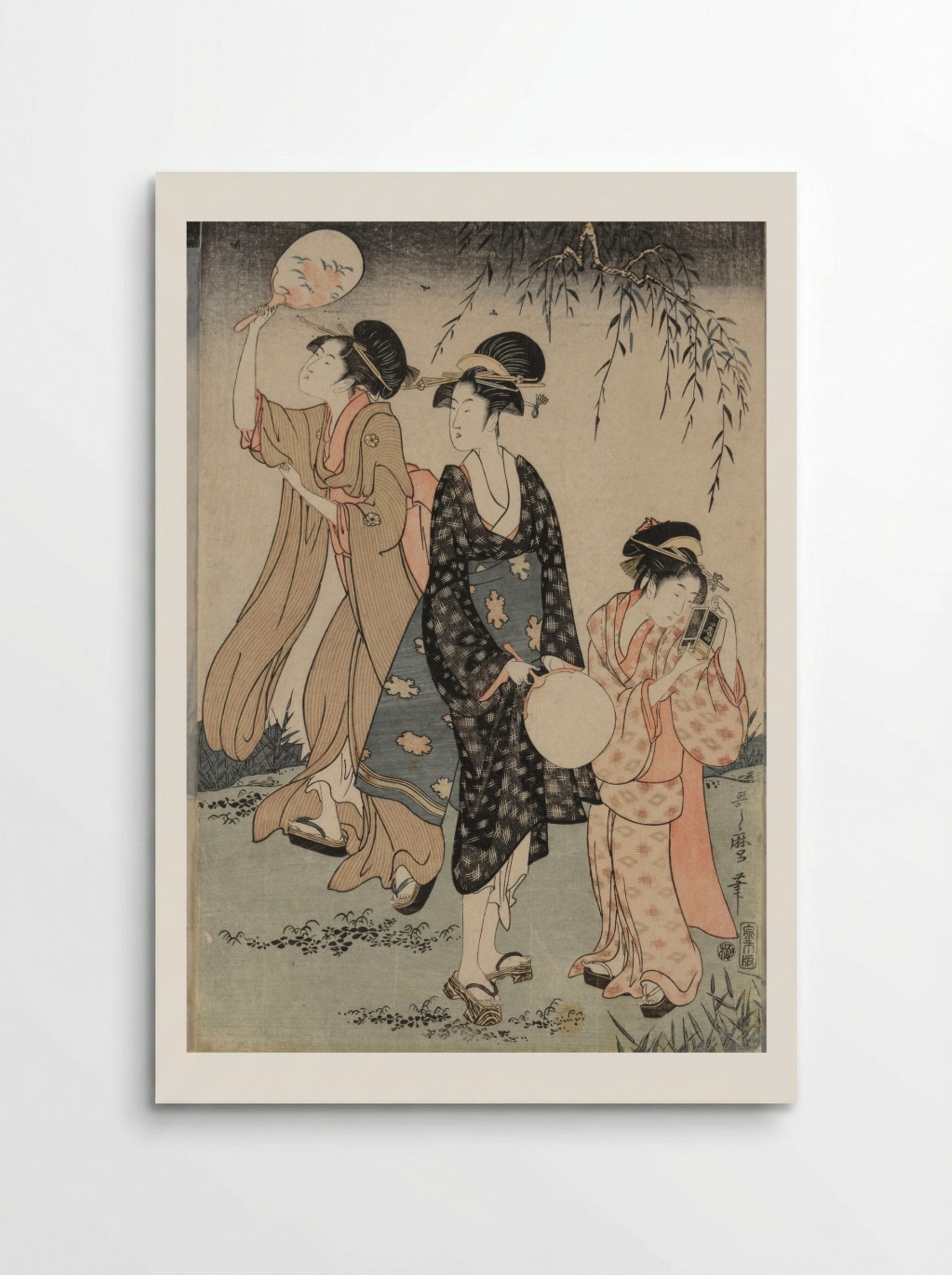 Catching Fireflies Beneath a Willow Tree - Kitagawa Utamaro - Poster