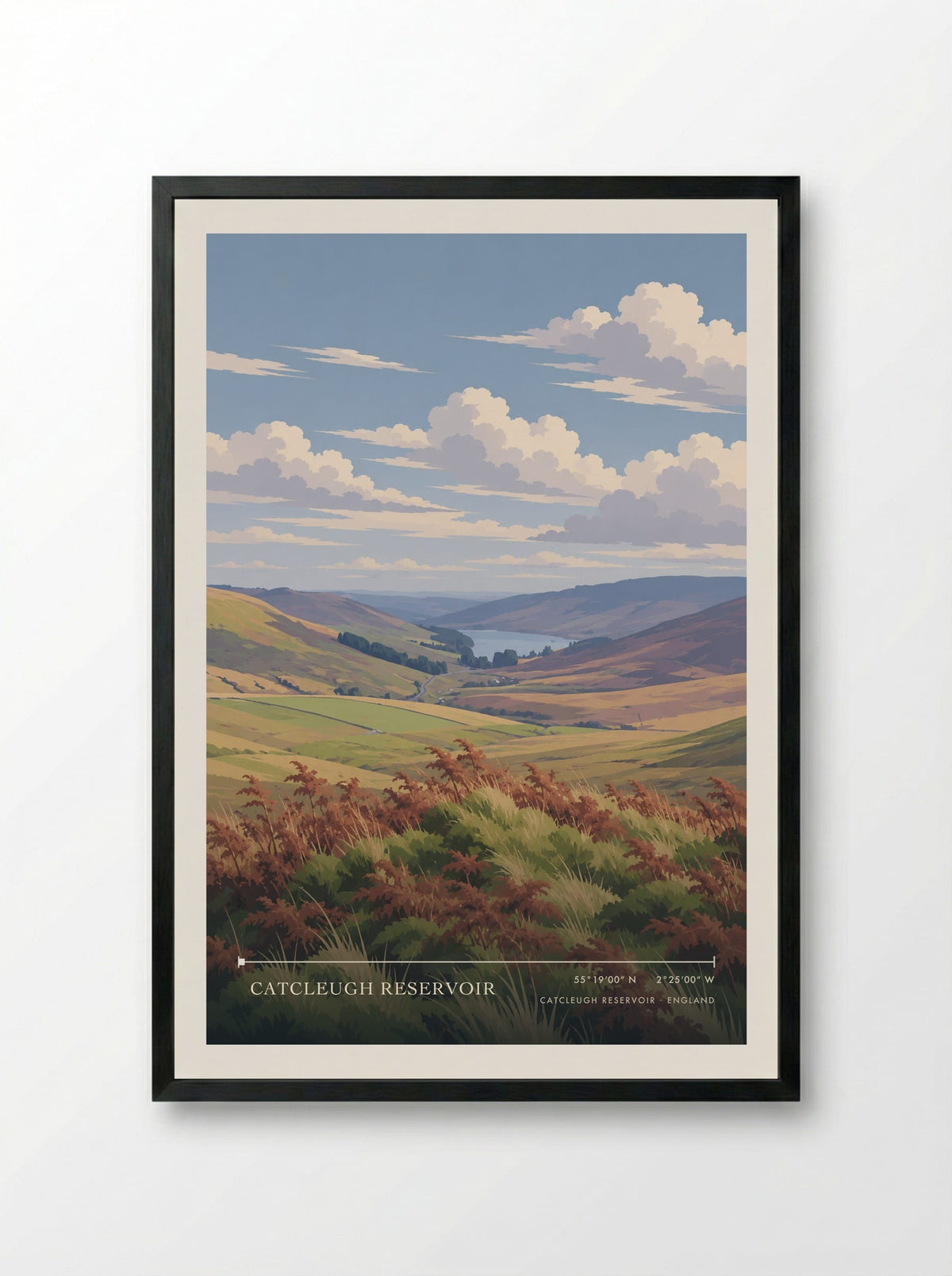 Catcleugh Reservoir | Travel Poster - Framed Print Black