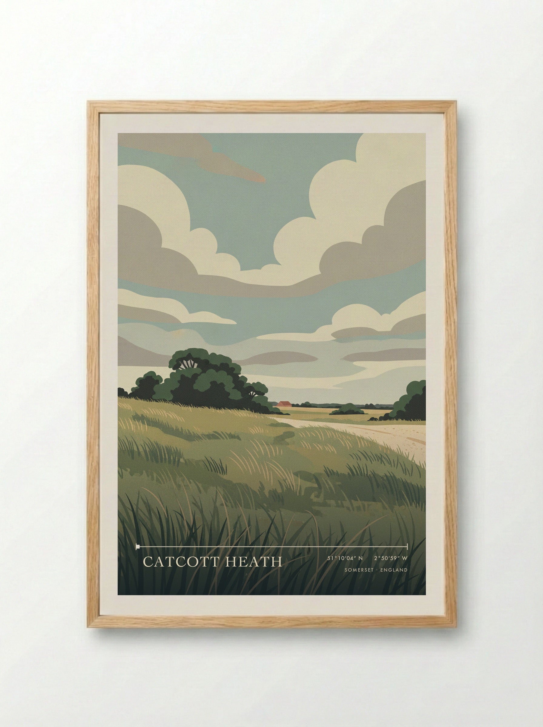 Catcott Heath Somerset England Travel Poster - Framed Print Wood