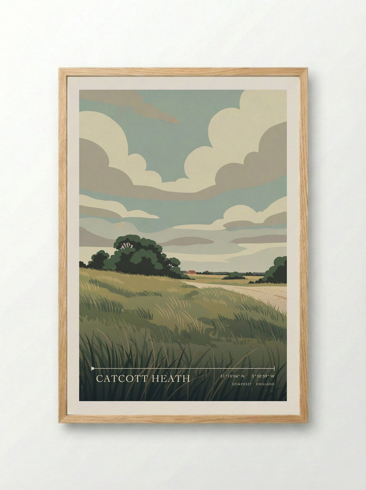 Catcott Heath Somerset England Travel Poster - Framed Print Wood
