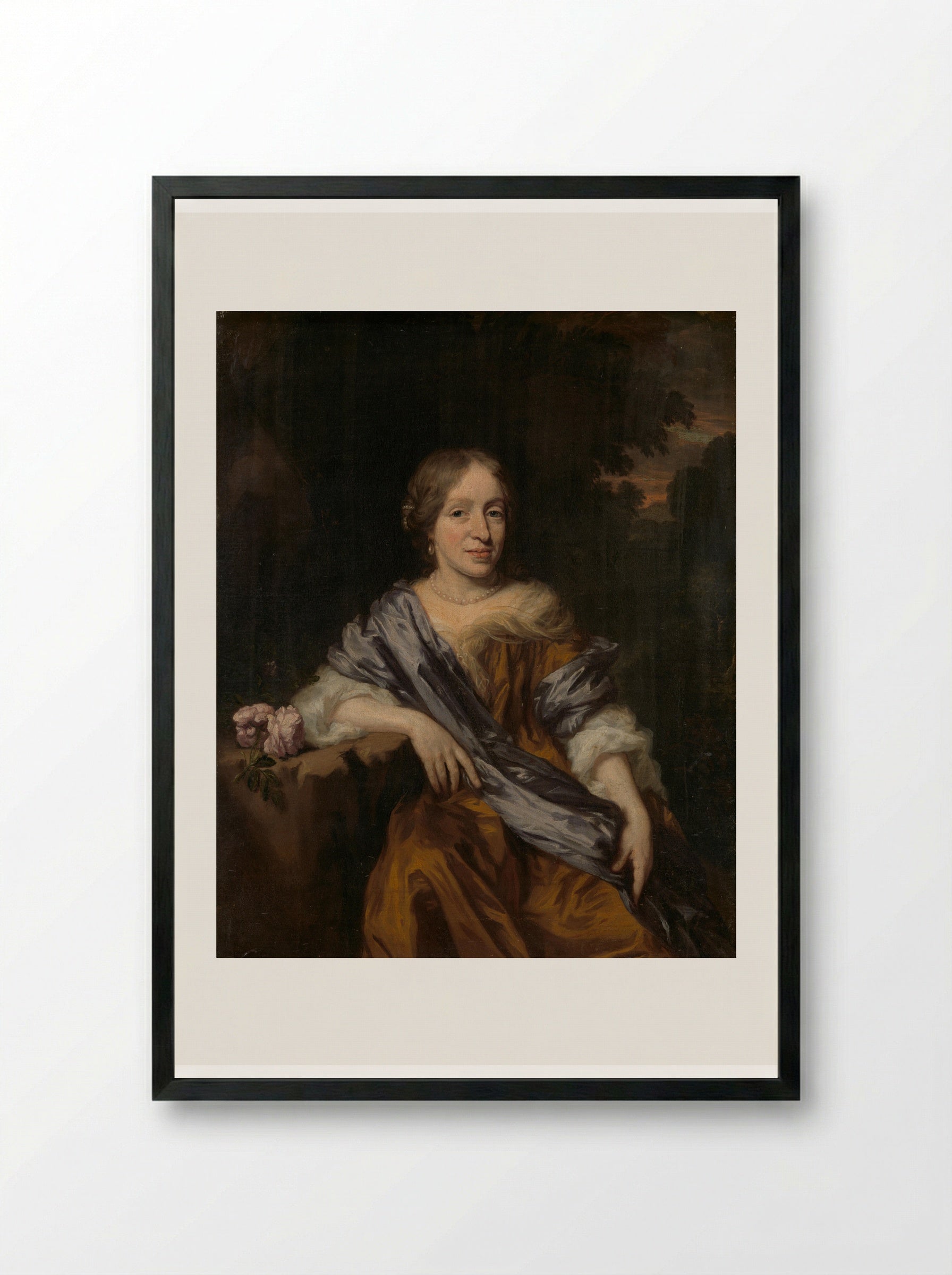 Catharina Pottey (1641-1718) - Nicolaes Maes - Framed Print Black