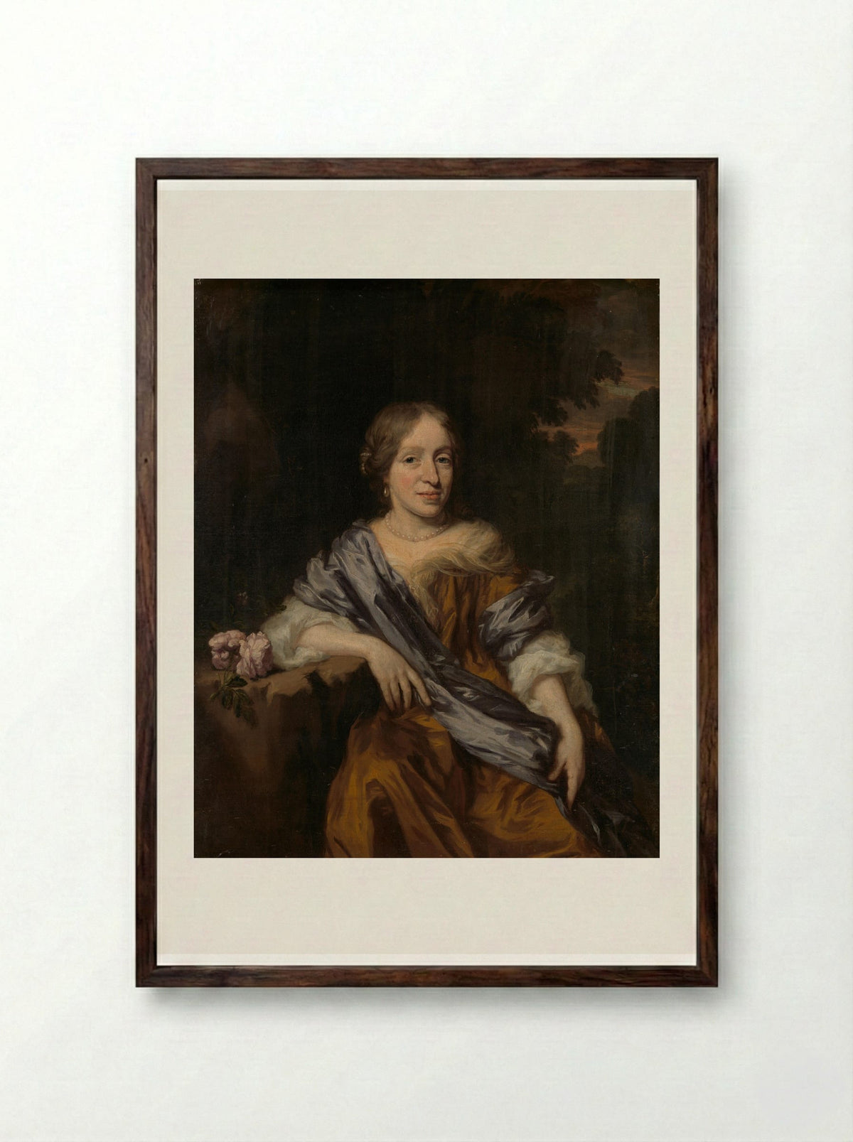 Catharina Pottey (1641-1718) - Nicolaes Maes - Framed Print Dark Wood