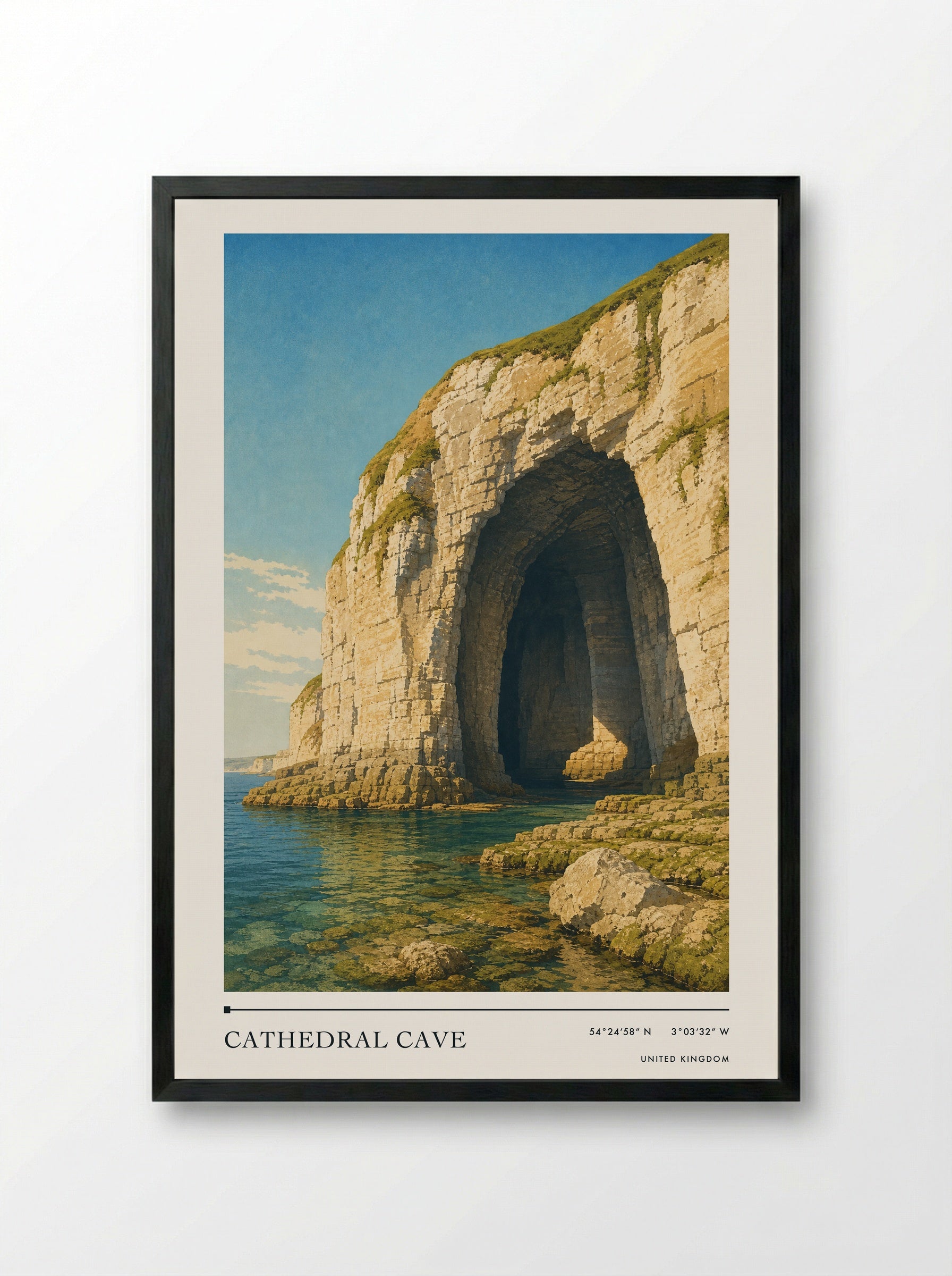 Cathedral Cave United Kingdom Travel Poster - Framed Print Black