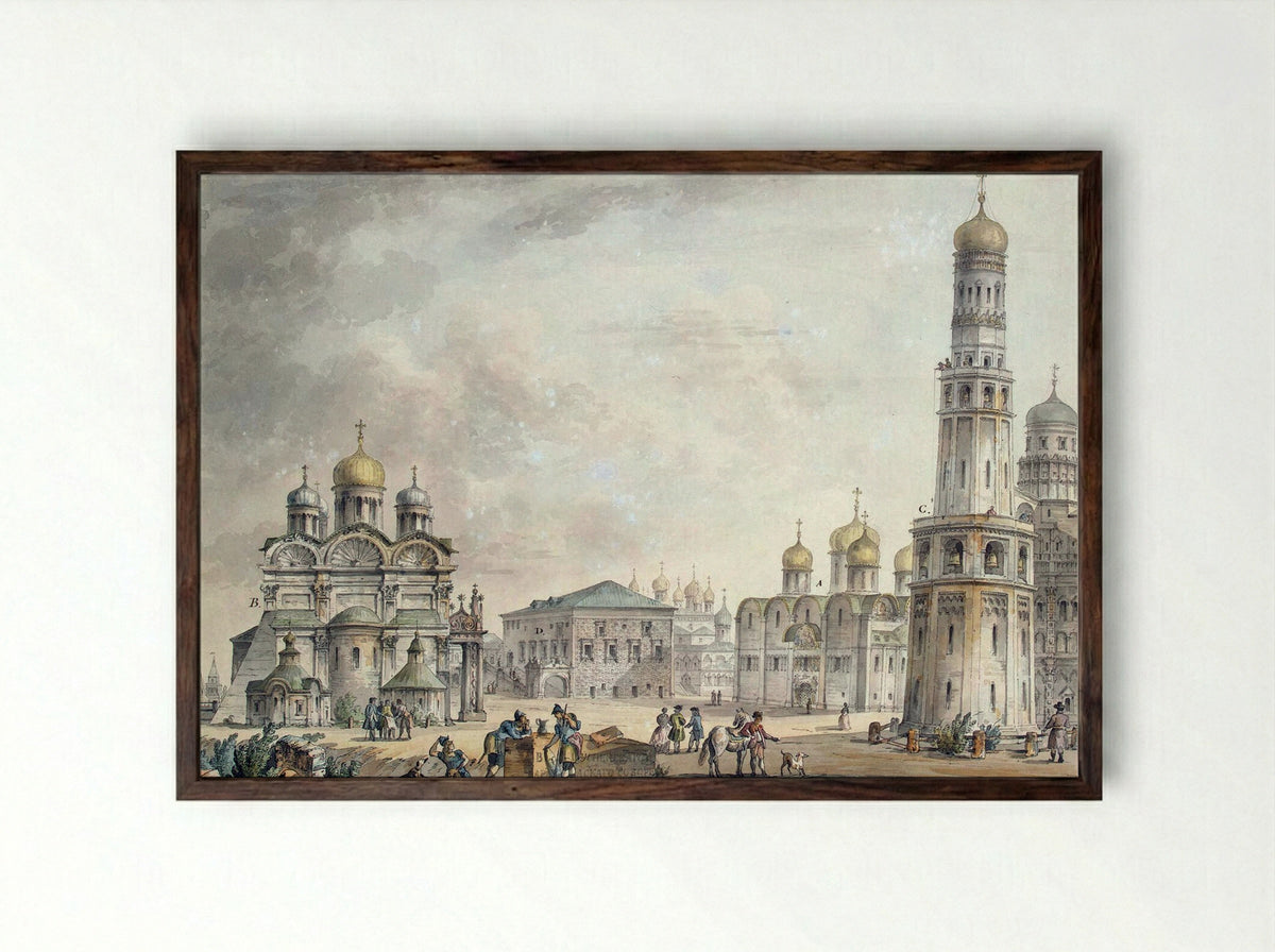 Cathedral Square of the Moscow Kremlin - Giacomo Quarenghi - Framed Print Dark Wood