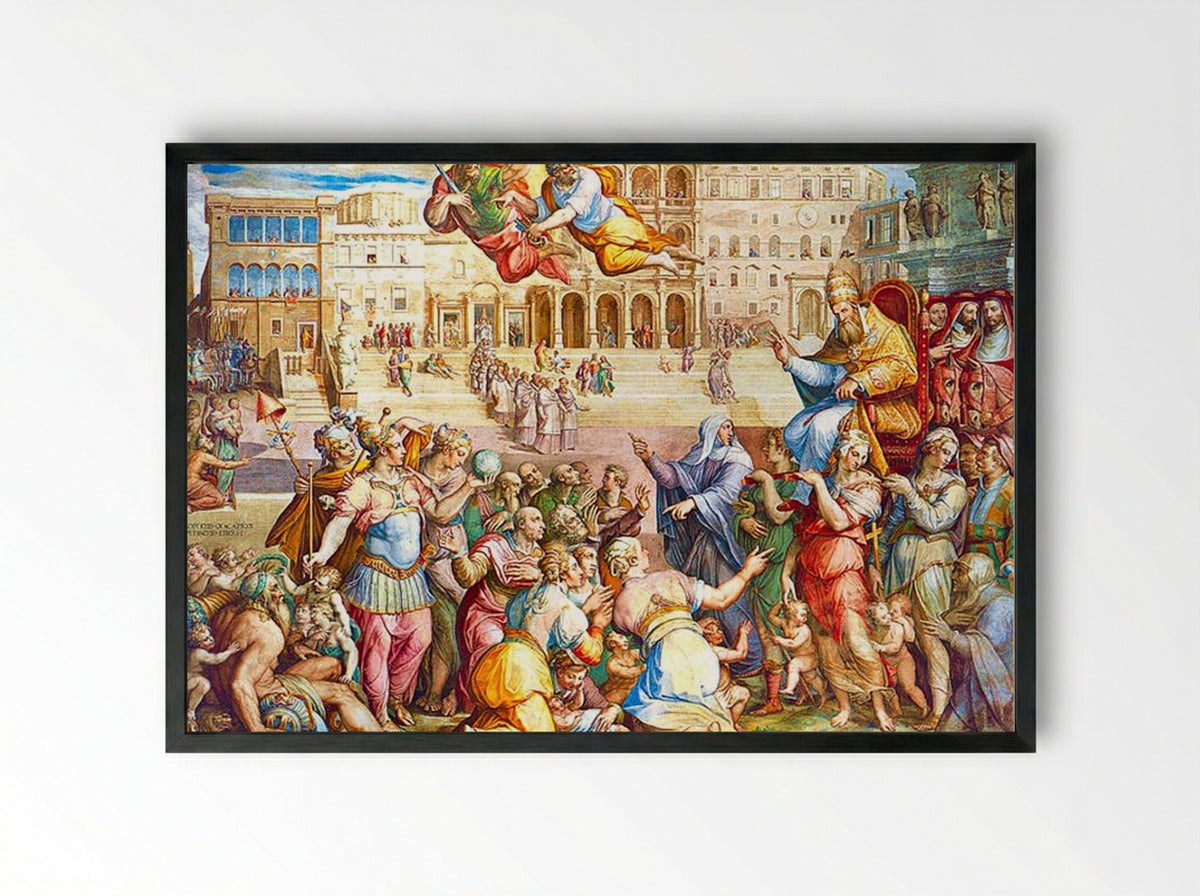 Catherine of Siena Escorting Pope Gregory XI to Rome - Giorgio Vasari - Framed Print Black