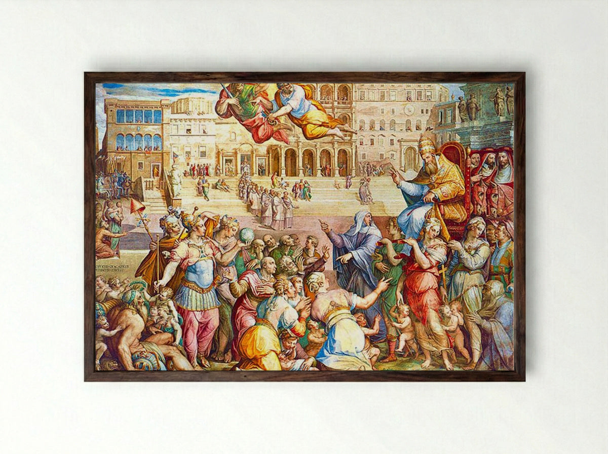Catherine of Siena Escorting Pope Gregory XI to Rome - Giorgio Vasari - Framed Print Dark Wood