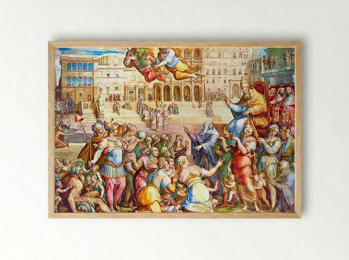 Catherine of Siena Escorting Pope Gregory XI to Rome - Giorgio Vasari - Framed Print Wood