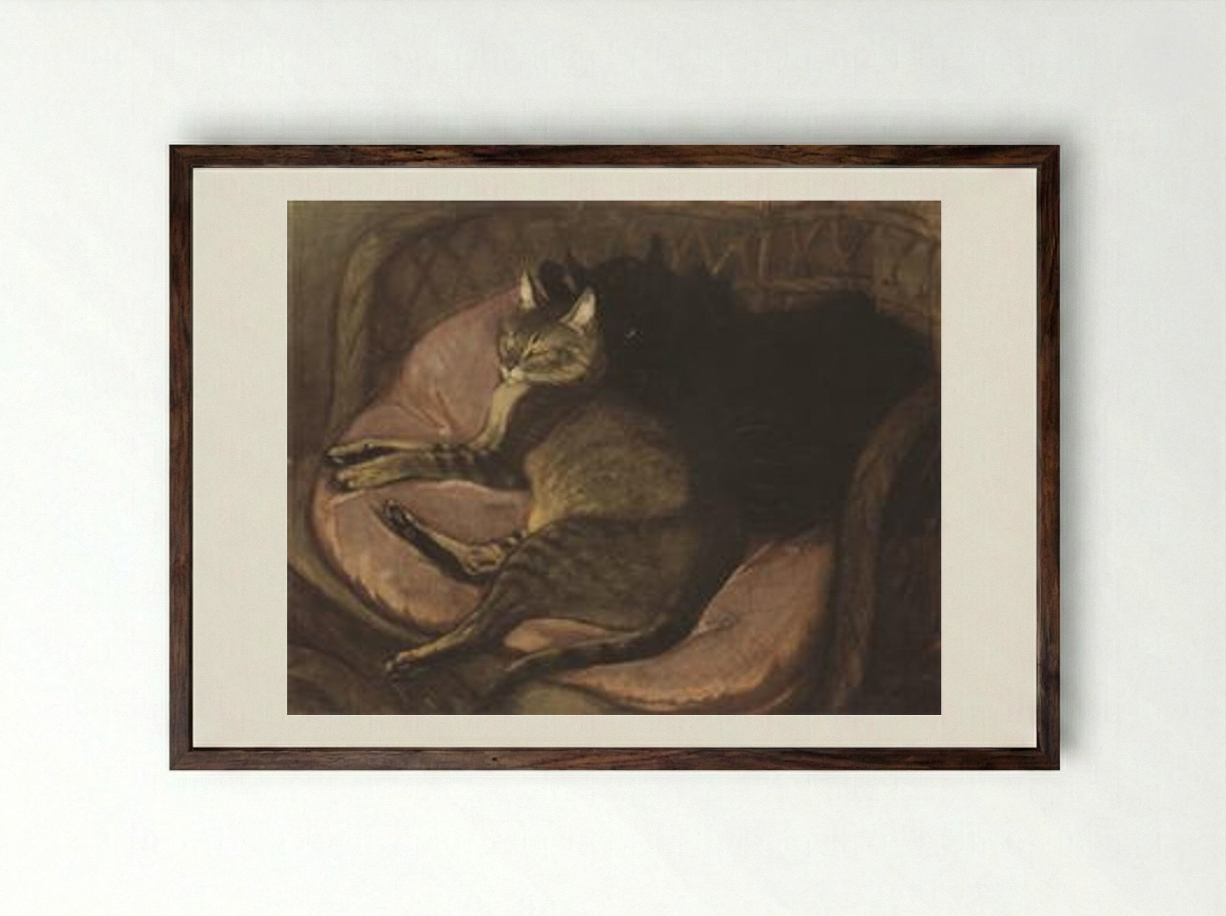 Cats on the Sofa - Théophile Steinlen - Framed Print Dark Wood