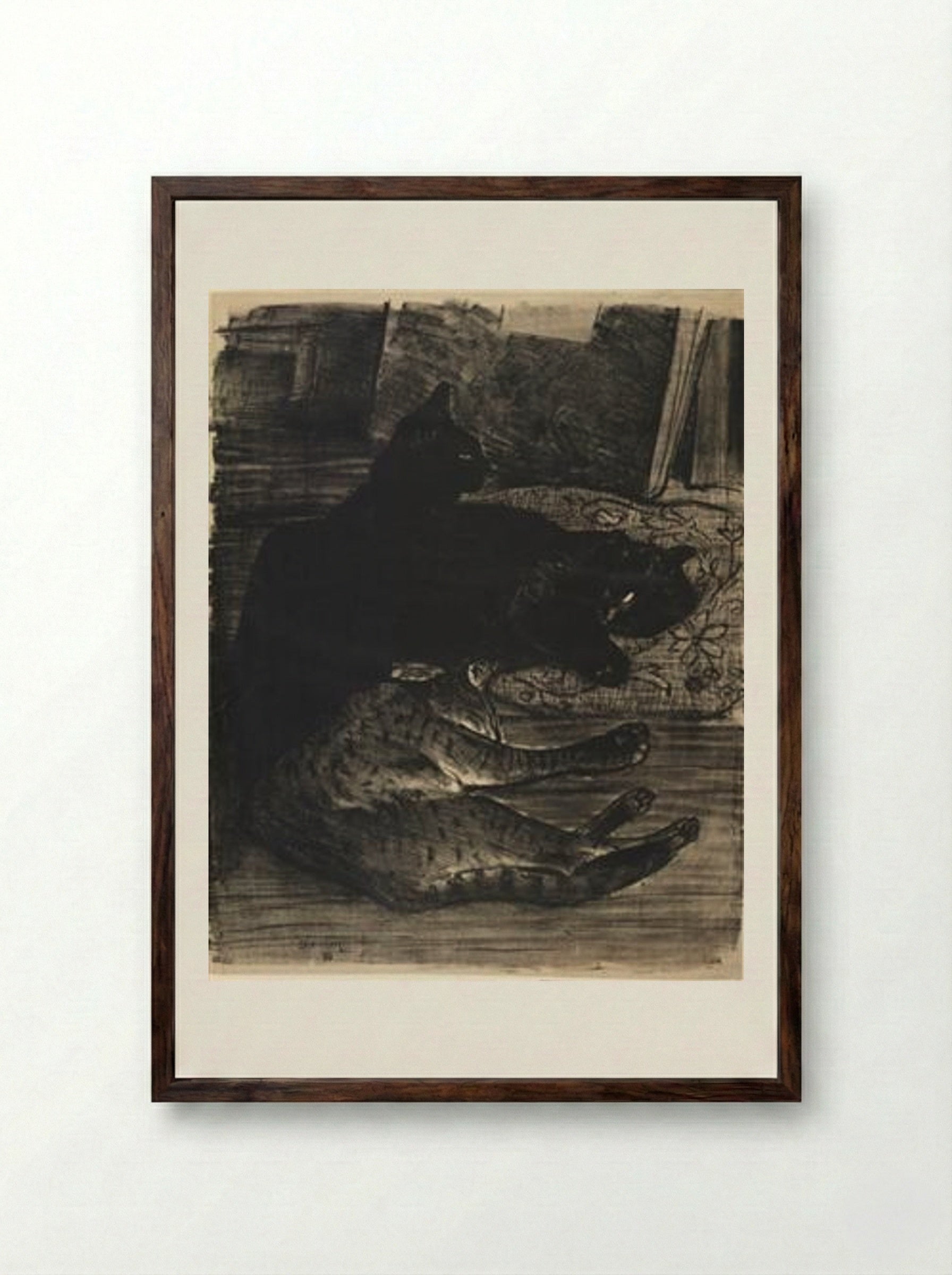 Cats - Théophile Steinlen - Framed Print Dark Wood