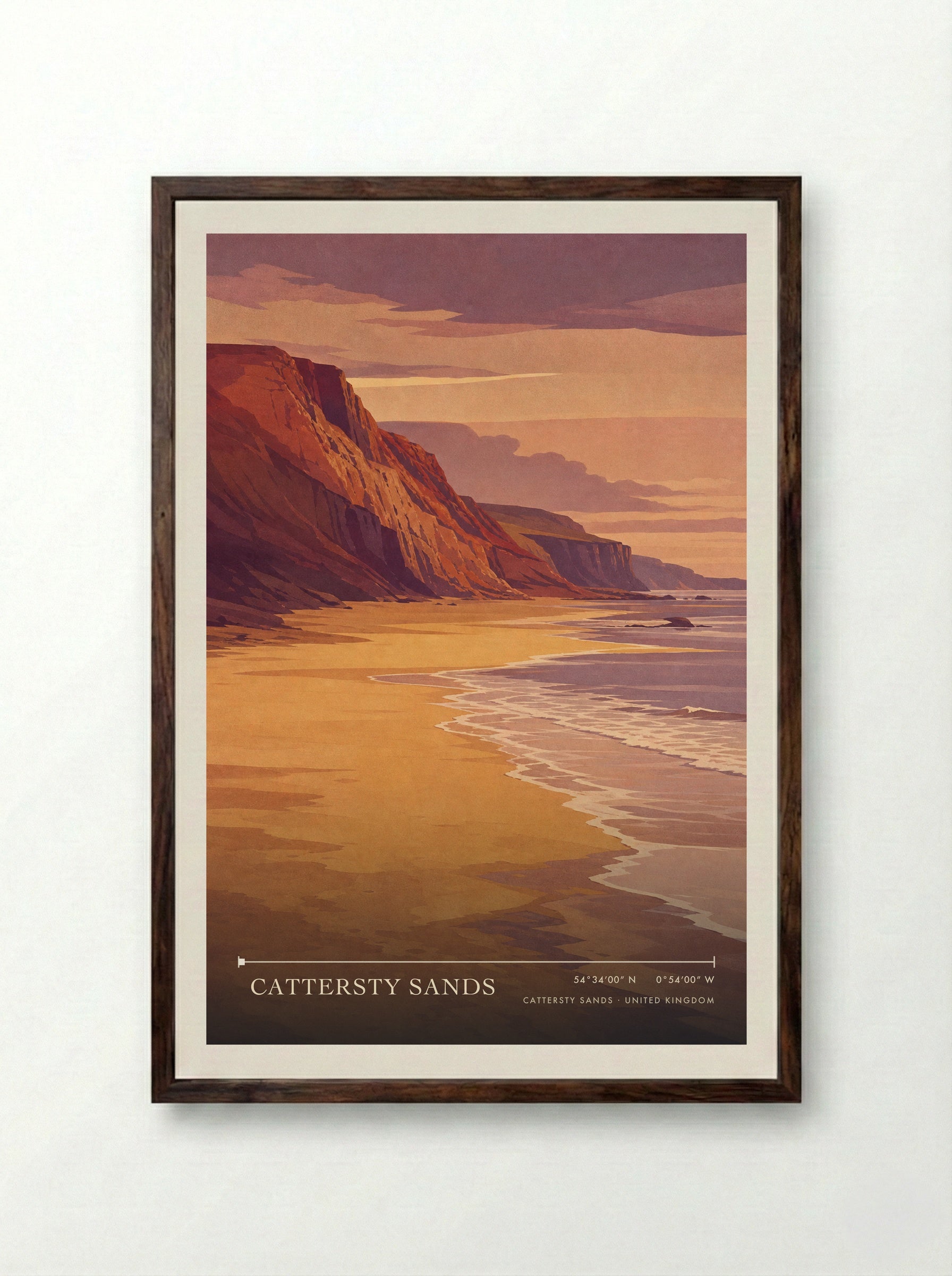 Cattersty Sands United Kingdom Travel Poster - Framed Print Dark Wood