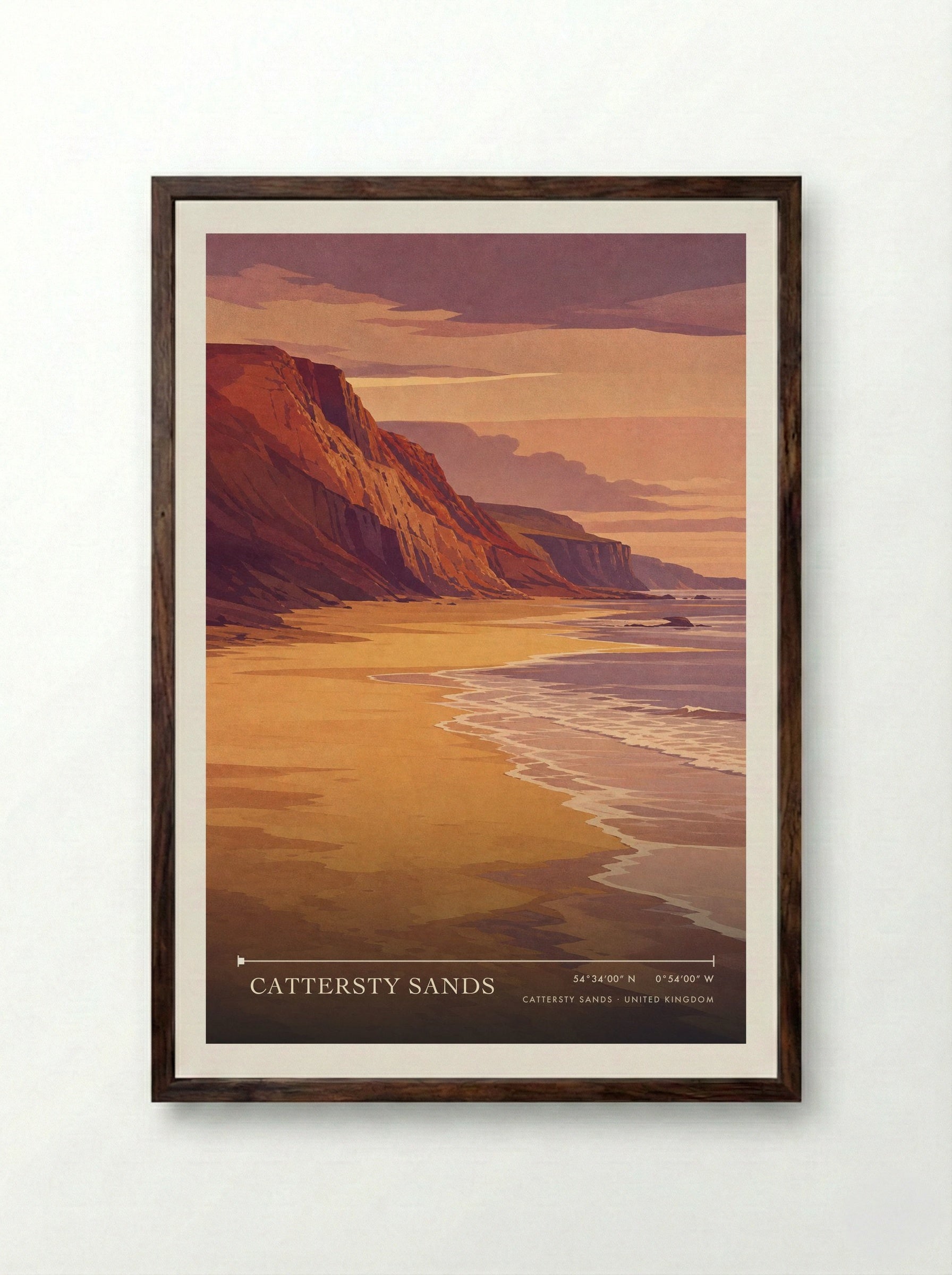 Cattersty Sands United Kingdom Travel Poster - Framed Print Dark Wood