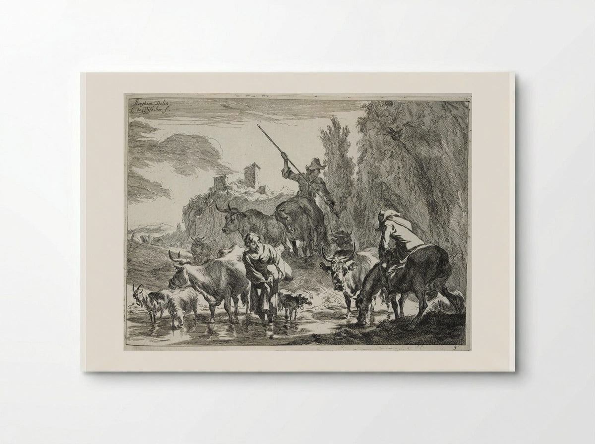 Cattle Crossing a Brook - Cornelis Visscher - Poster
