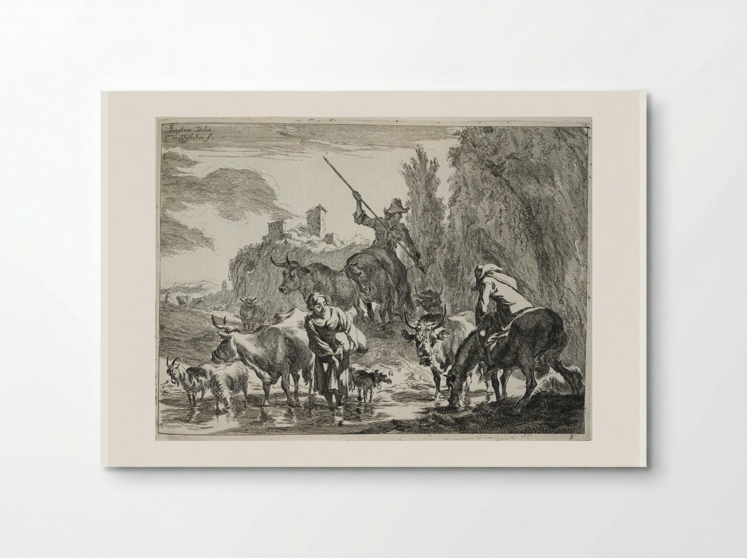 Cattle Crossing a Brook - Cornelis Visscher - Poster