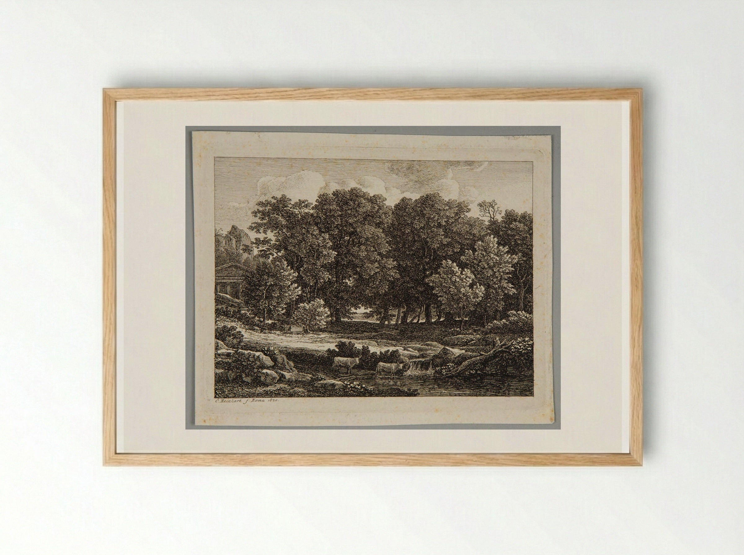 Cattle Fording a Stream - Johann Christian Reinhart - Framed Print Wood