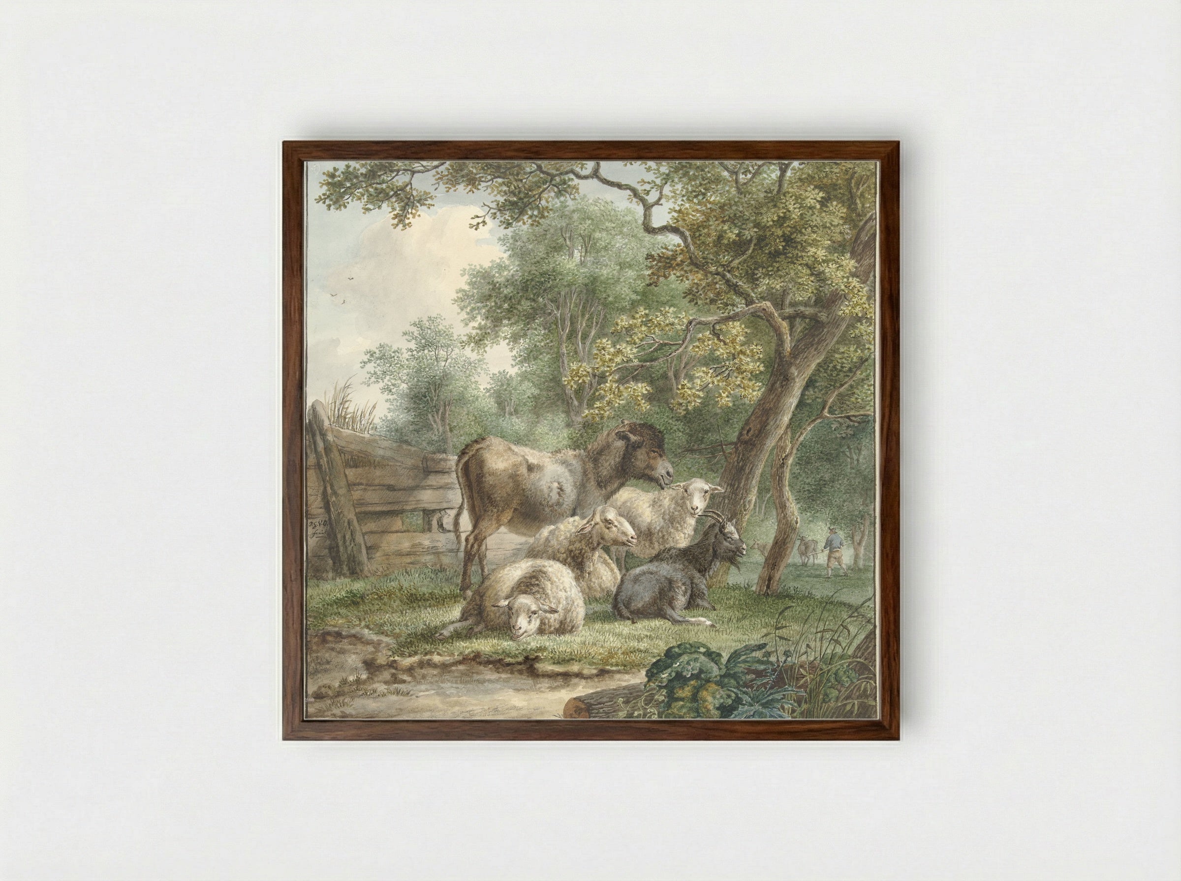 Cattle in an Orchard - Pieter Gerardus van Os - Framed Print Dark Wood
