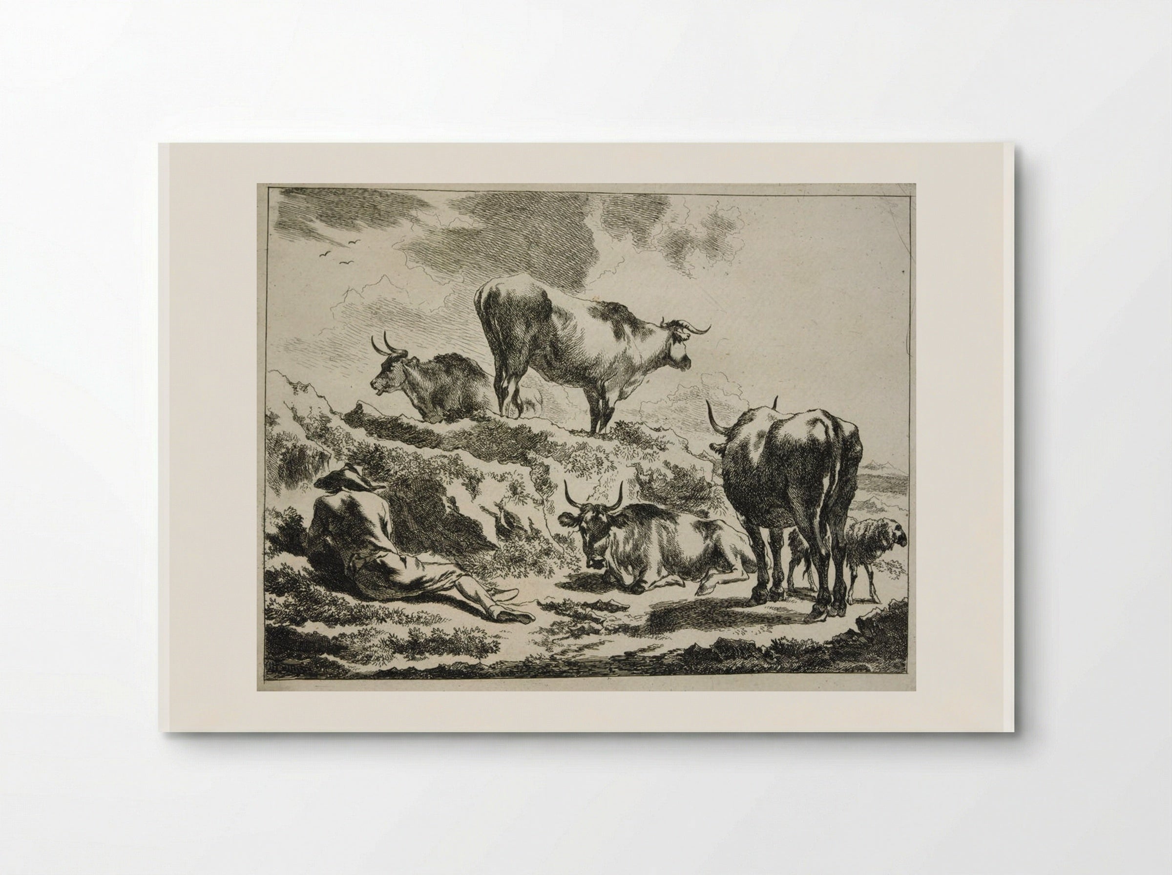Cattle on a Hillock and Resting Cowherd - Johannes Visscher - Poster