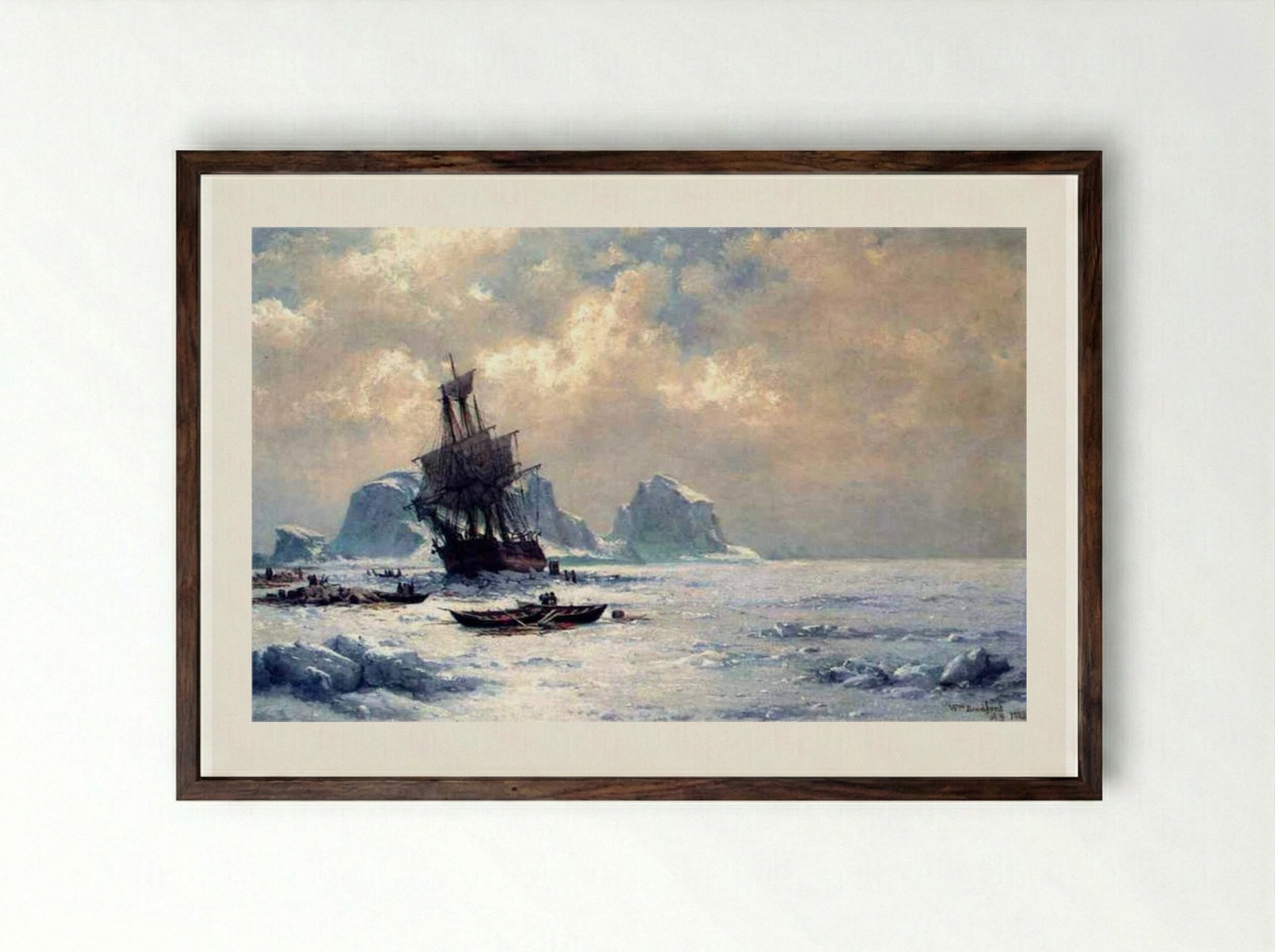 Caught in the Ice - William Bradford - Framed Print Dark Wood