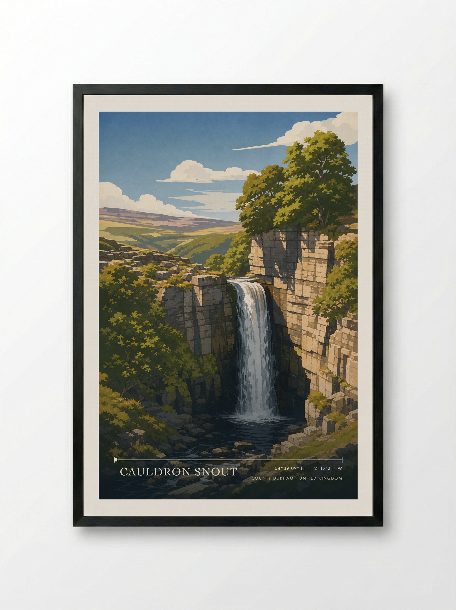 Cauldron Snout County Durham United Kingdom Travel Poster - Framed Print Black