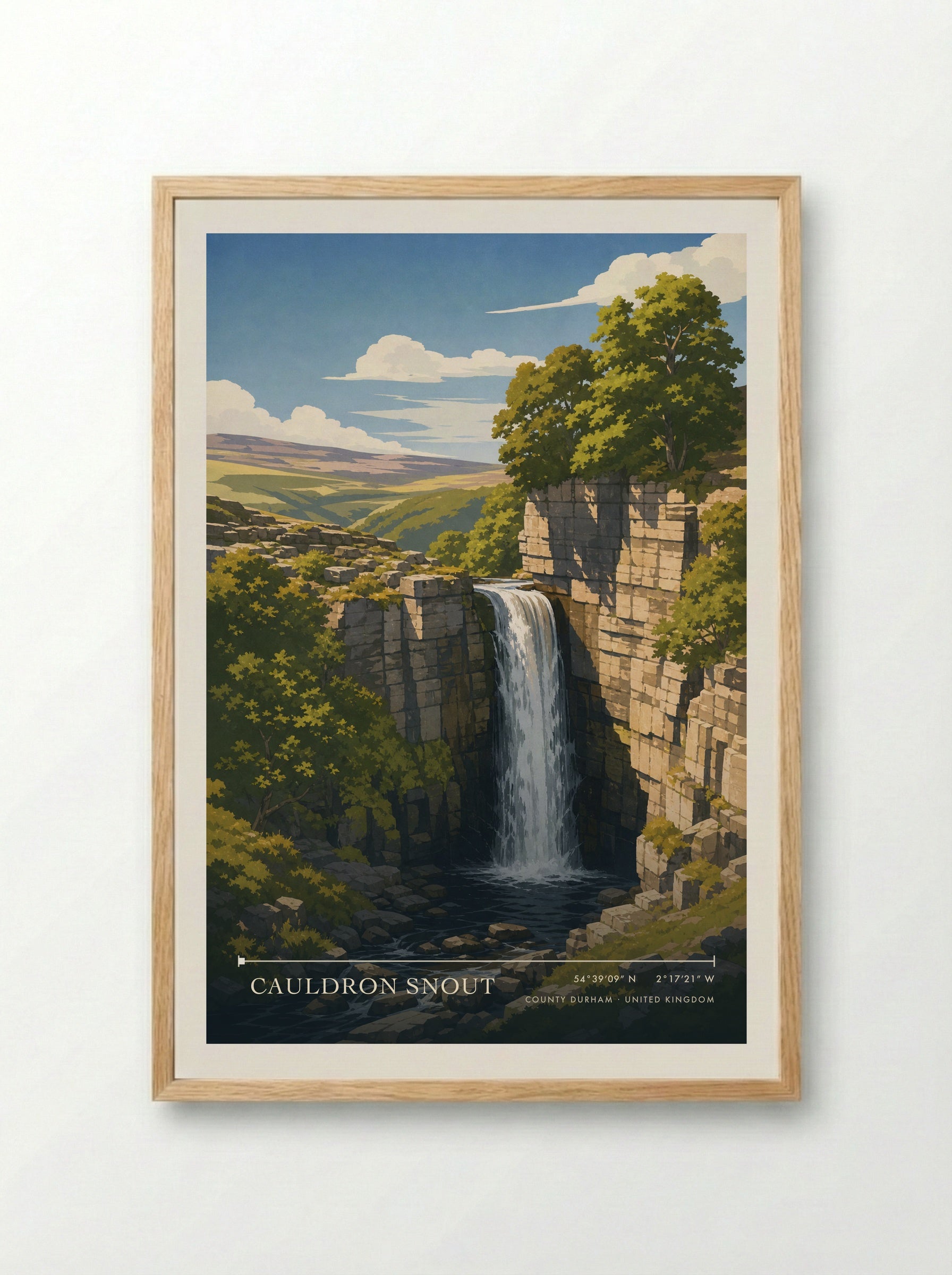 Cauldron Snout County Durham United Kingdom Travel Poster - Framed Print Wood