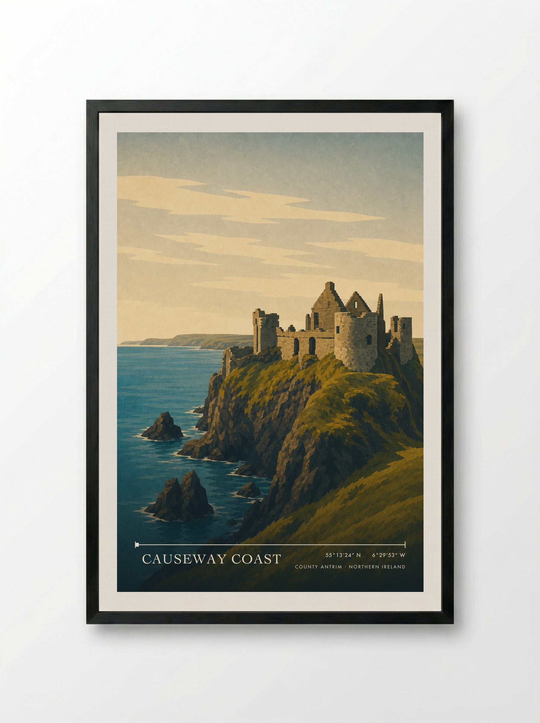 Causeway Coast Travel Poster Artwork - Framed Print Black