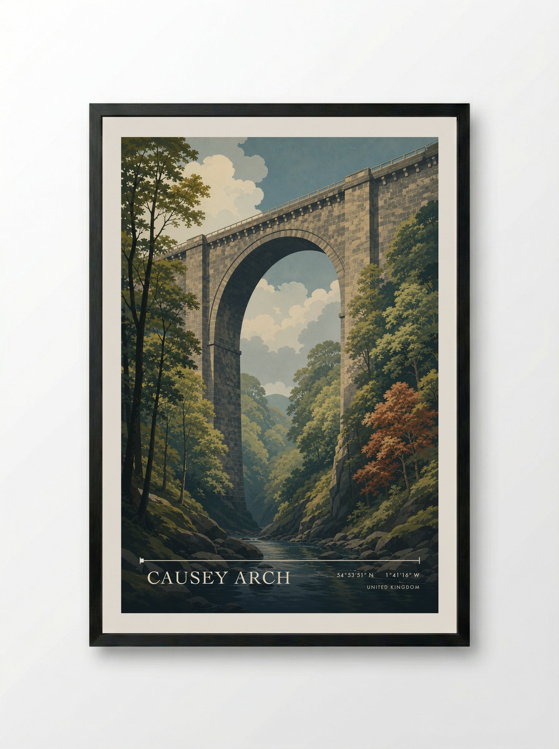 Causey Arch United Kingdom Travel Poster - Framed Print Black