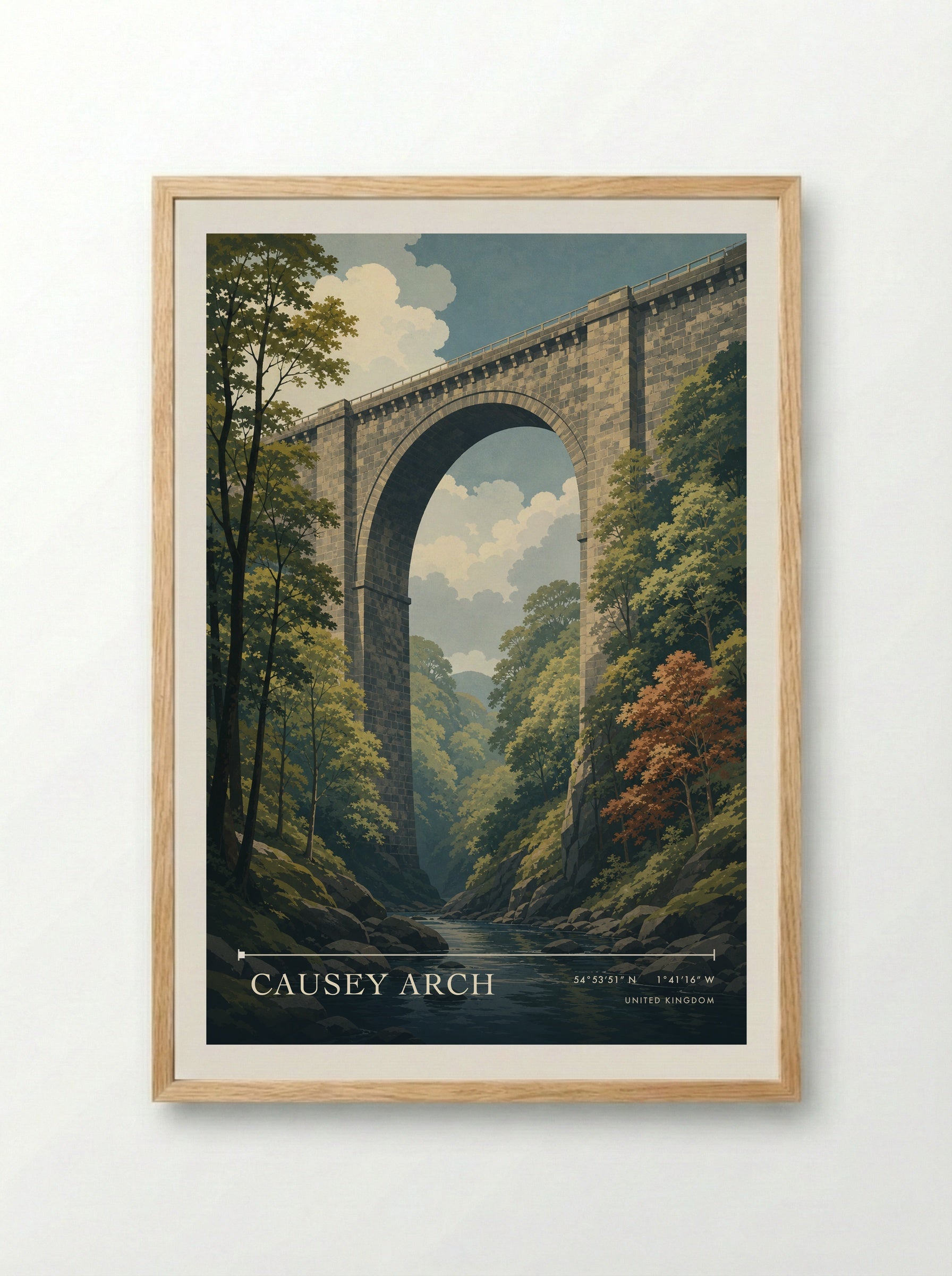 Causey Arch United Kingdom Travel Poster - Framed Print Wood