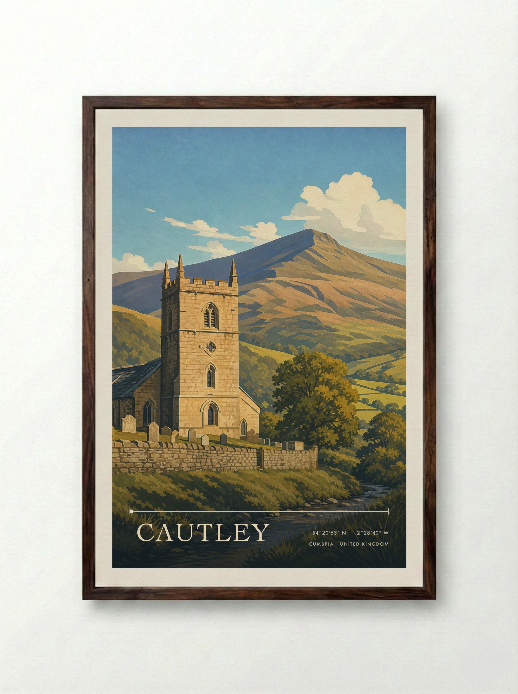 Cautley Cumbria United Kingdom Travel Poster - Framed Print Dark Wood