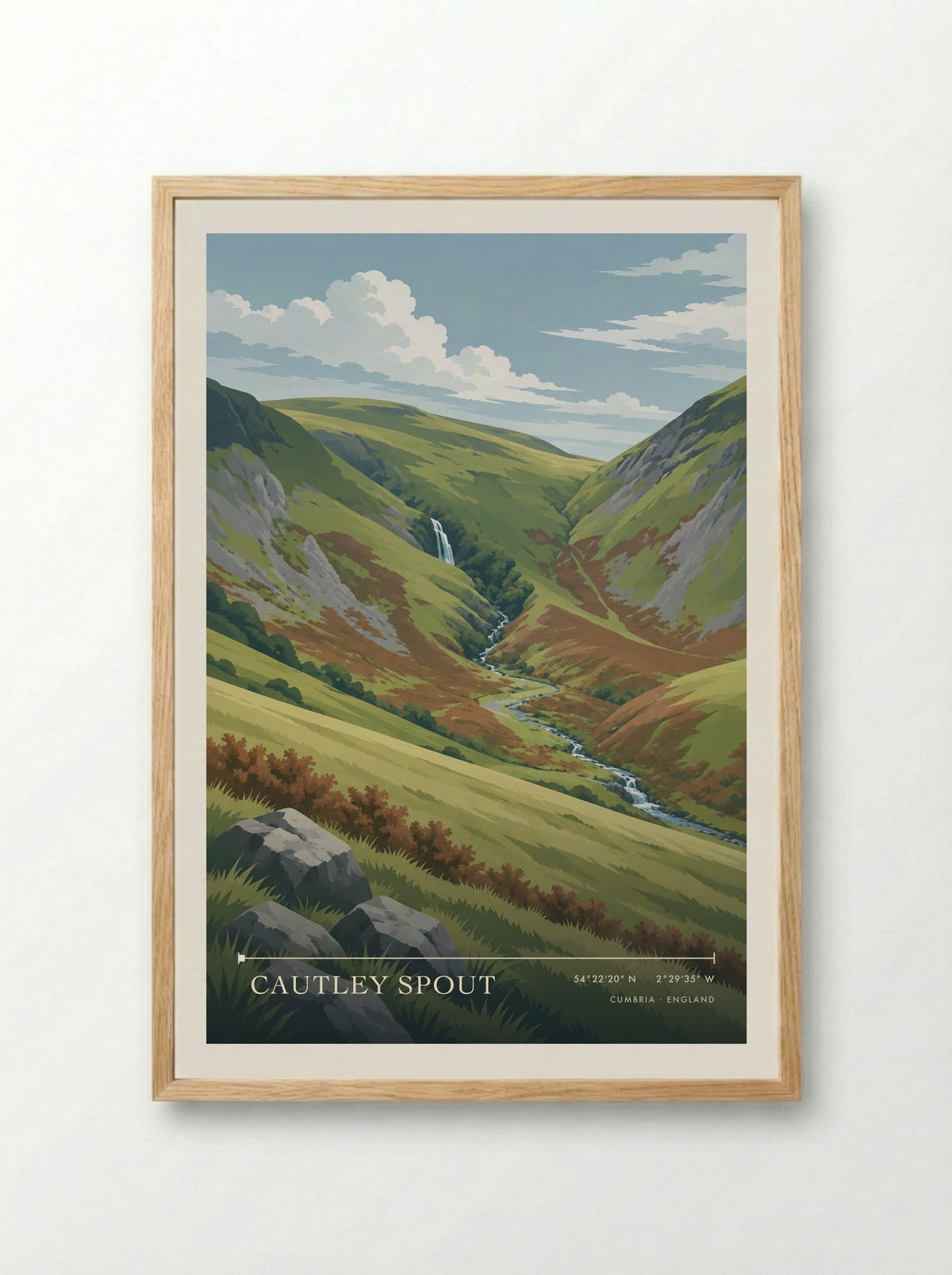 Cautley Spout, Cumbria | Travel Poster - Framed Print Wood