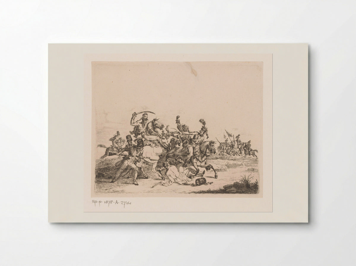 Cavalerie en infanterie in gevecht - Pierre Jean Baptiste Leroy - Poster