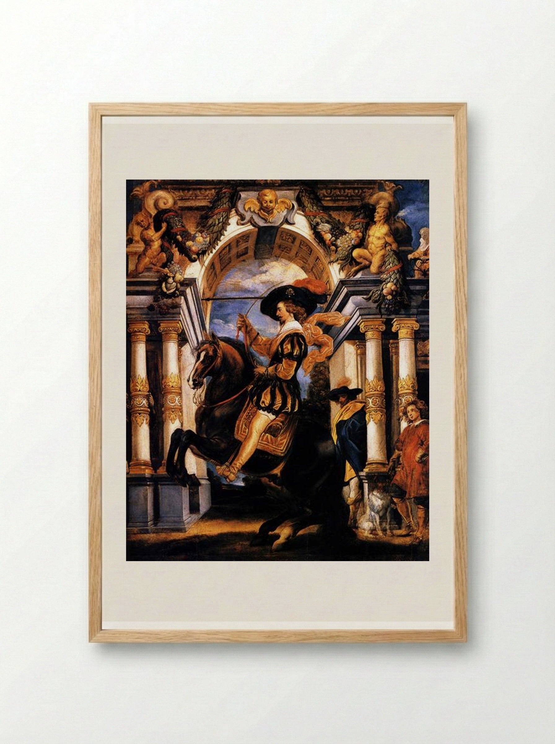Cavalier executing a Levade, in front of a portal - Jacob Jordaens - Framed Print Wood