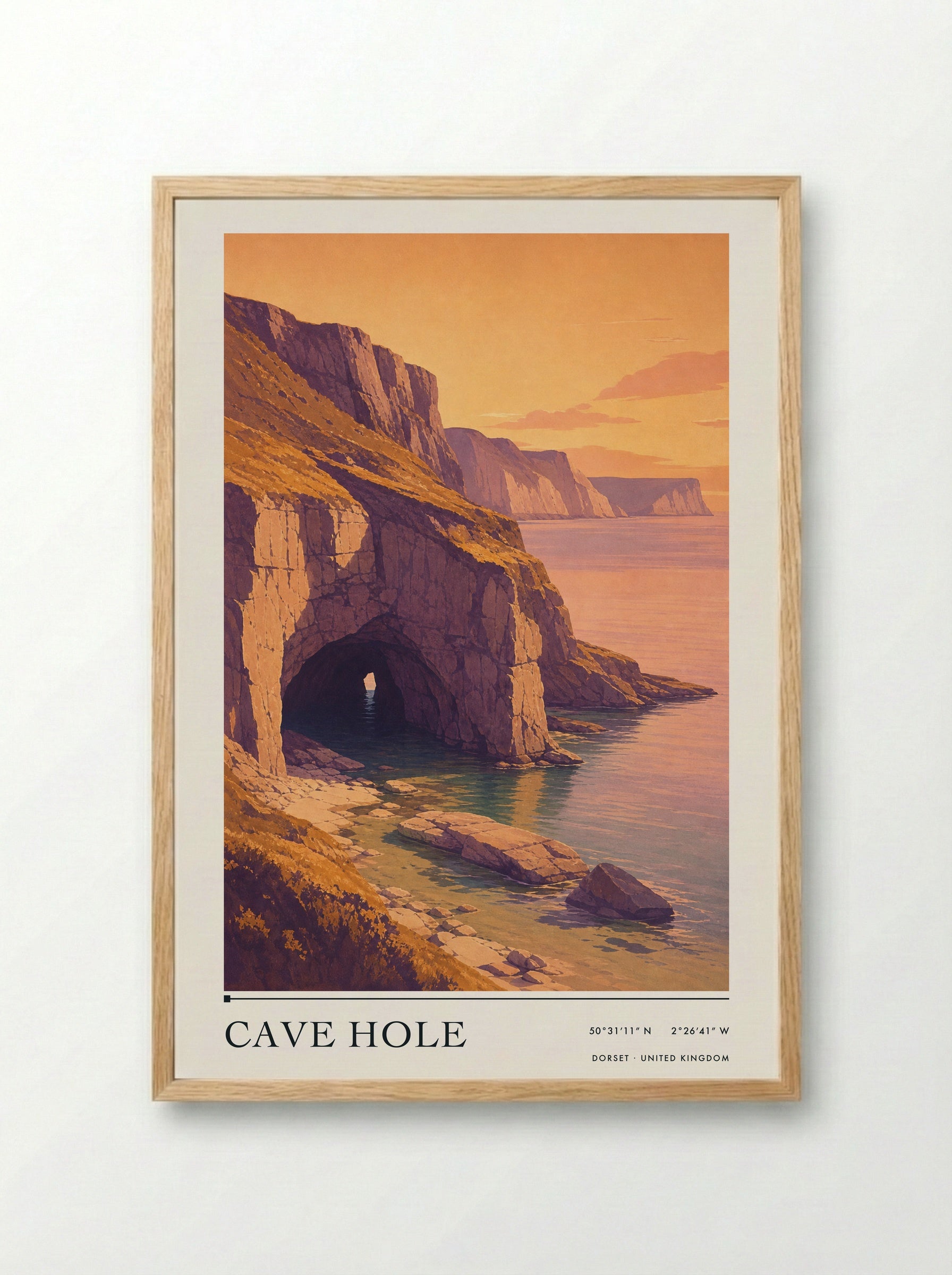 Cave Hole Dorset United Kingdom Travel Poster - Framed Print Wood