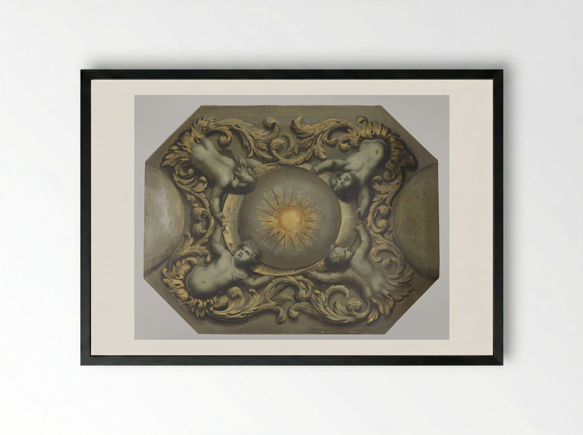 Ceiling with Representations of Morning and Evening - Theodoor van der Schuer - Framed Print Black