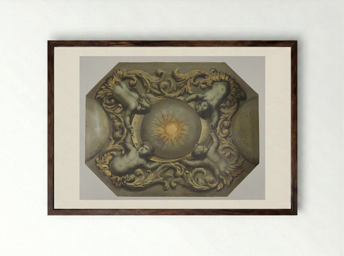 Ceiling with Representations of Morning and Evening - Theodoor van der Schuer - Framed Print Dark Wood