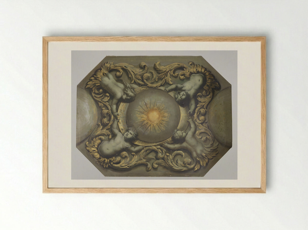 Ceiling with Representations of Morning and Evening - Theodoor van der Schuer - Framed Print Wood