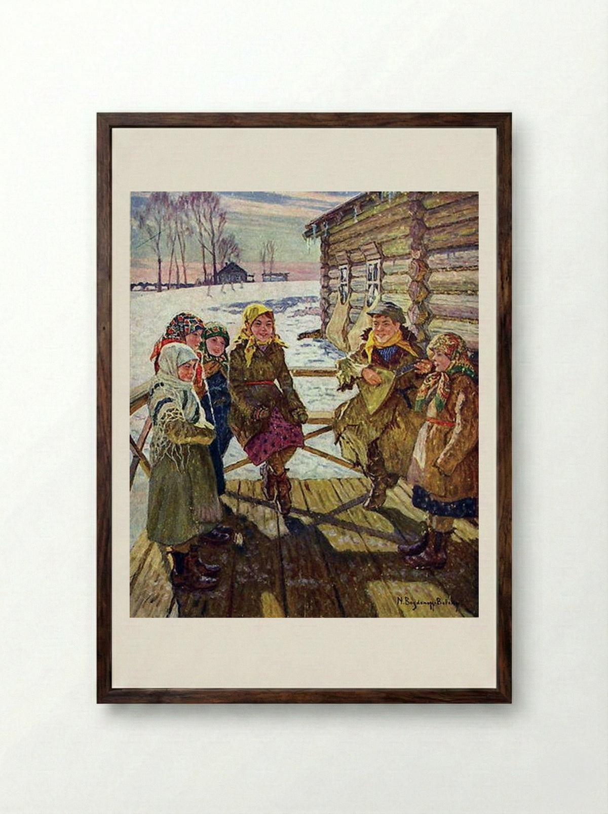 Celebration on a Steps - Nikolay Bogdanov-Belsky - Framed Print Dark Wood