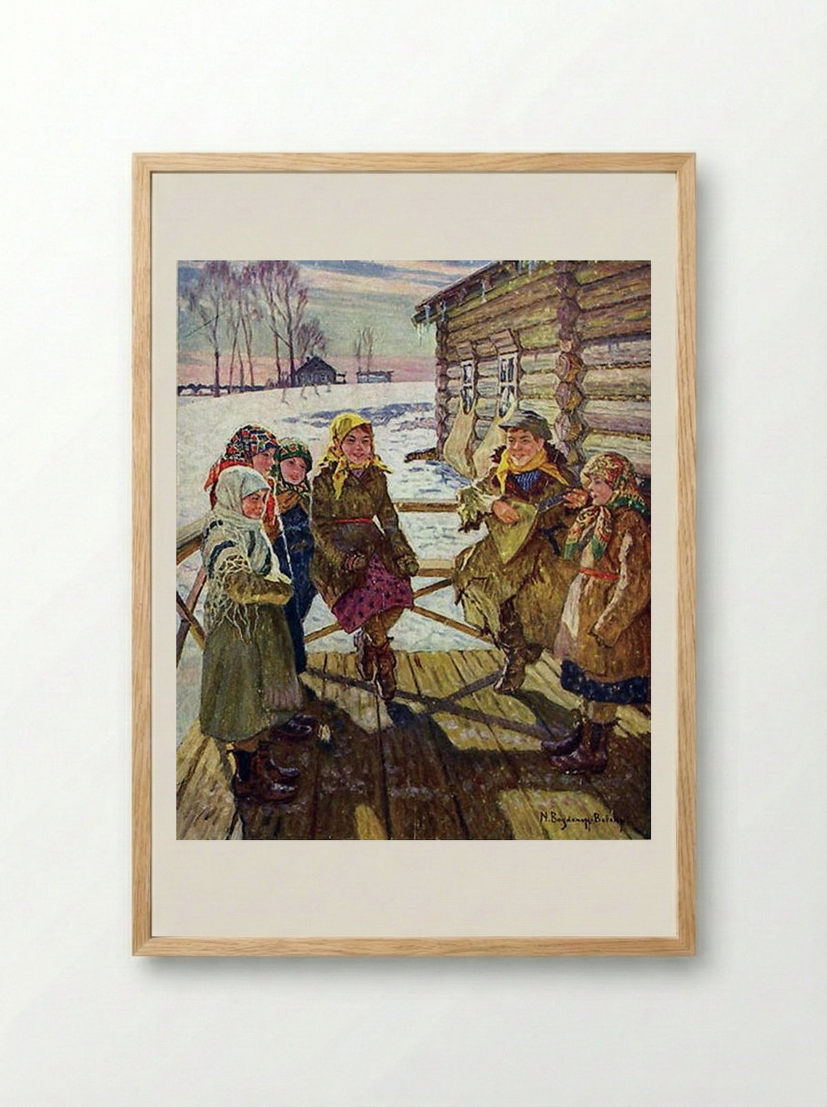 Celebration on a Steps - Nikolay Bogdanov-Belsky - Framed Print Wood