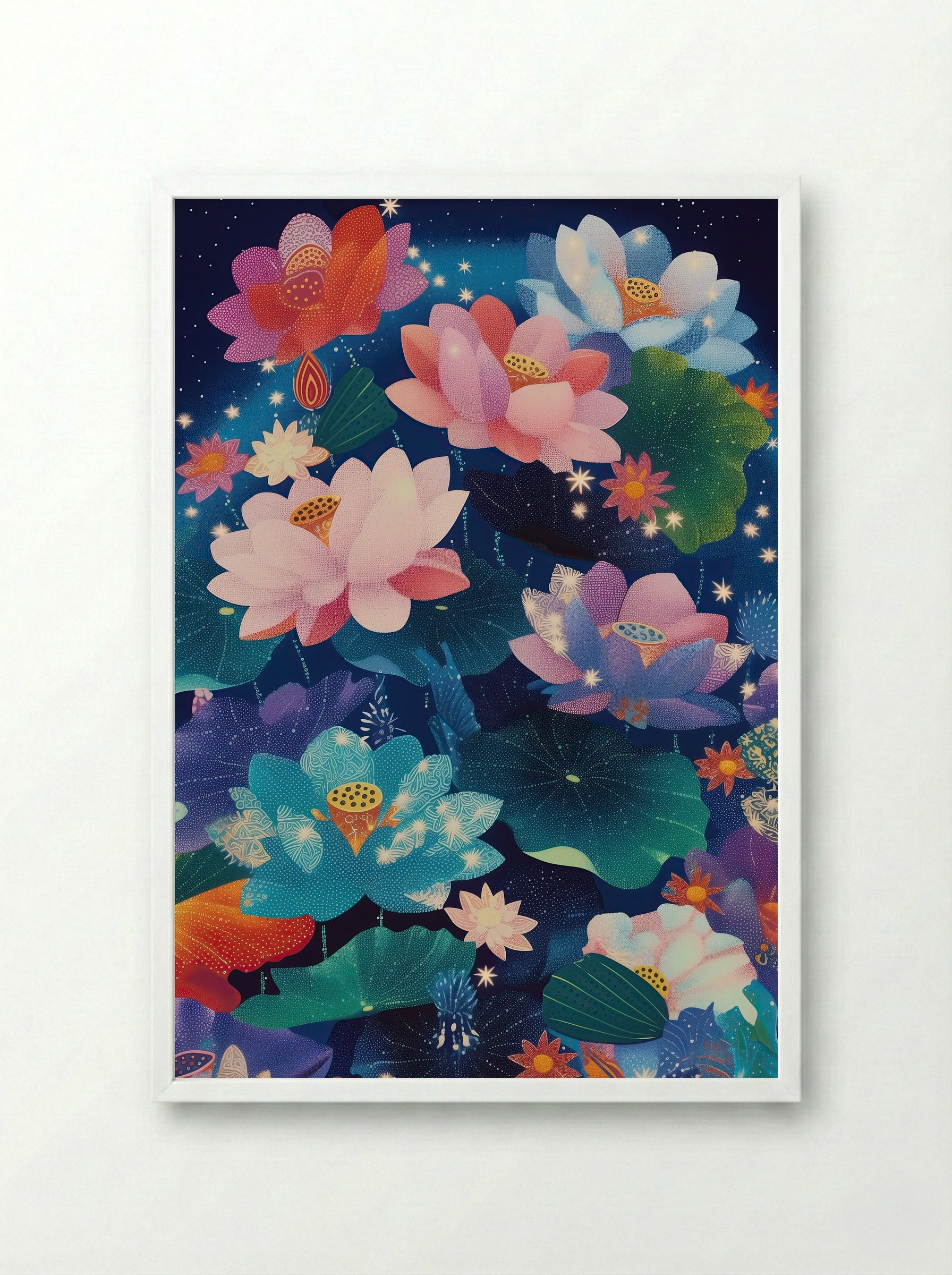 Celestial Bloomscape - Framed Print White